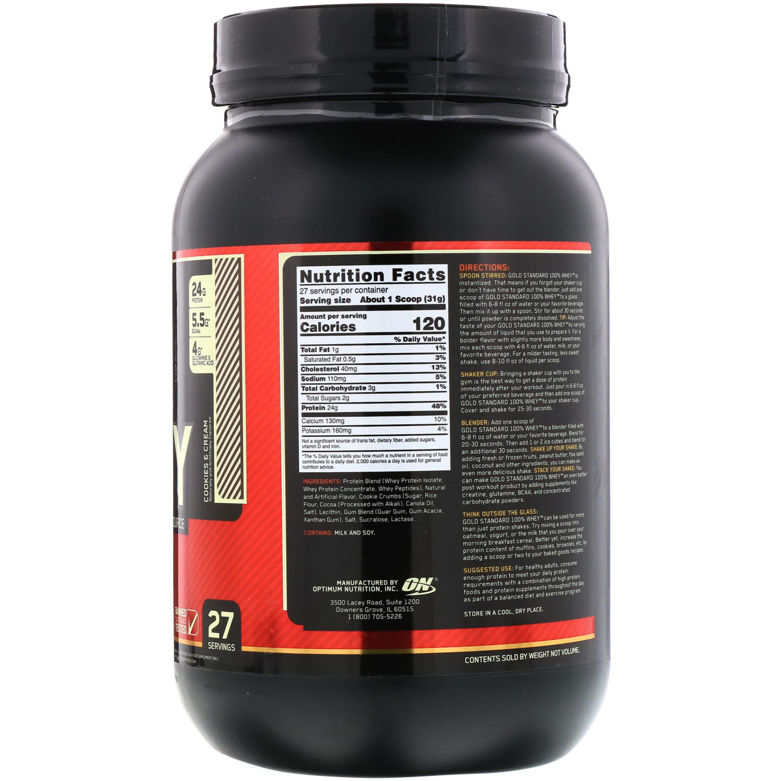 Optimum Nutrition, Gold Standard Whey 100%, Biscoitos e Creme, 837 g (1,84 lbs) - Imagem 2