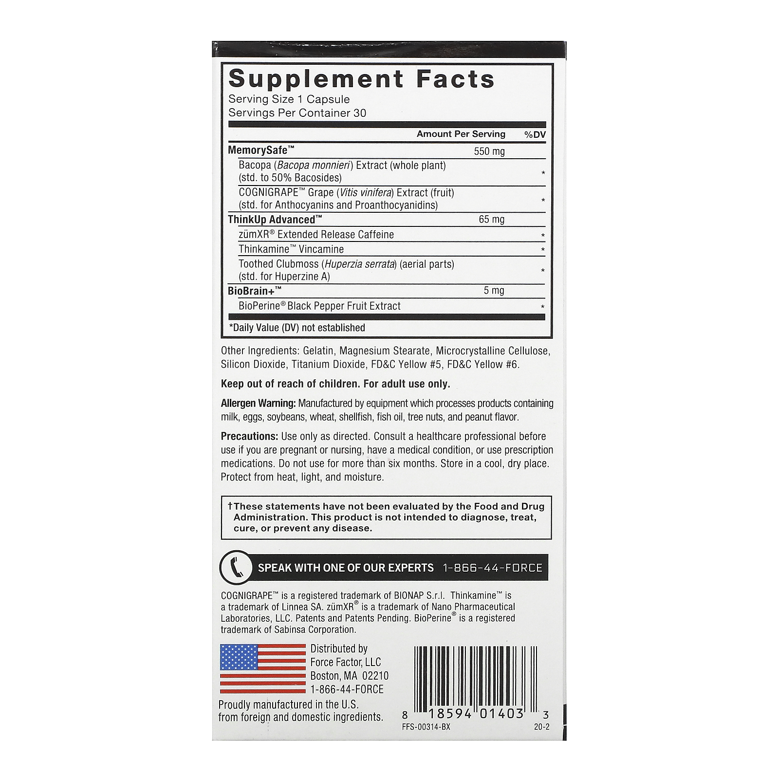 Force Factor, Forebrain, Energy & Focus Formula, 30 Capsules - Imagem 2