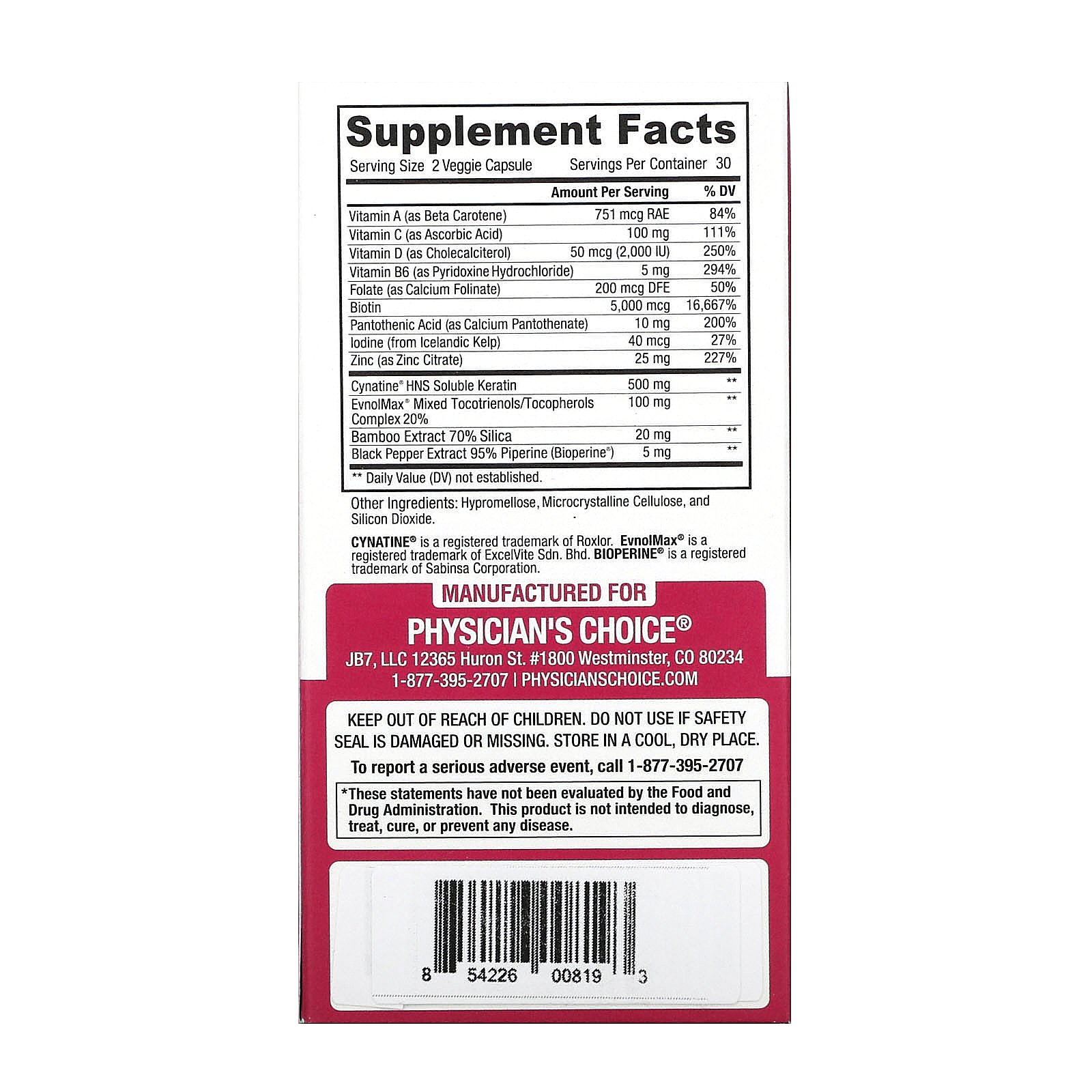 Physician's Choice, Total Hair, 60 Vegetarian Capsules - Imagem 2