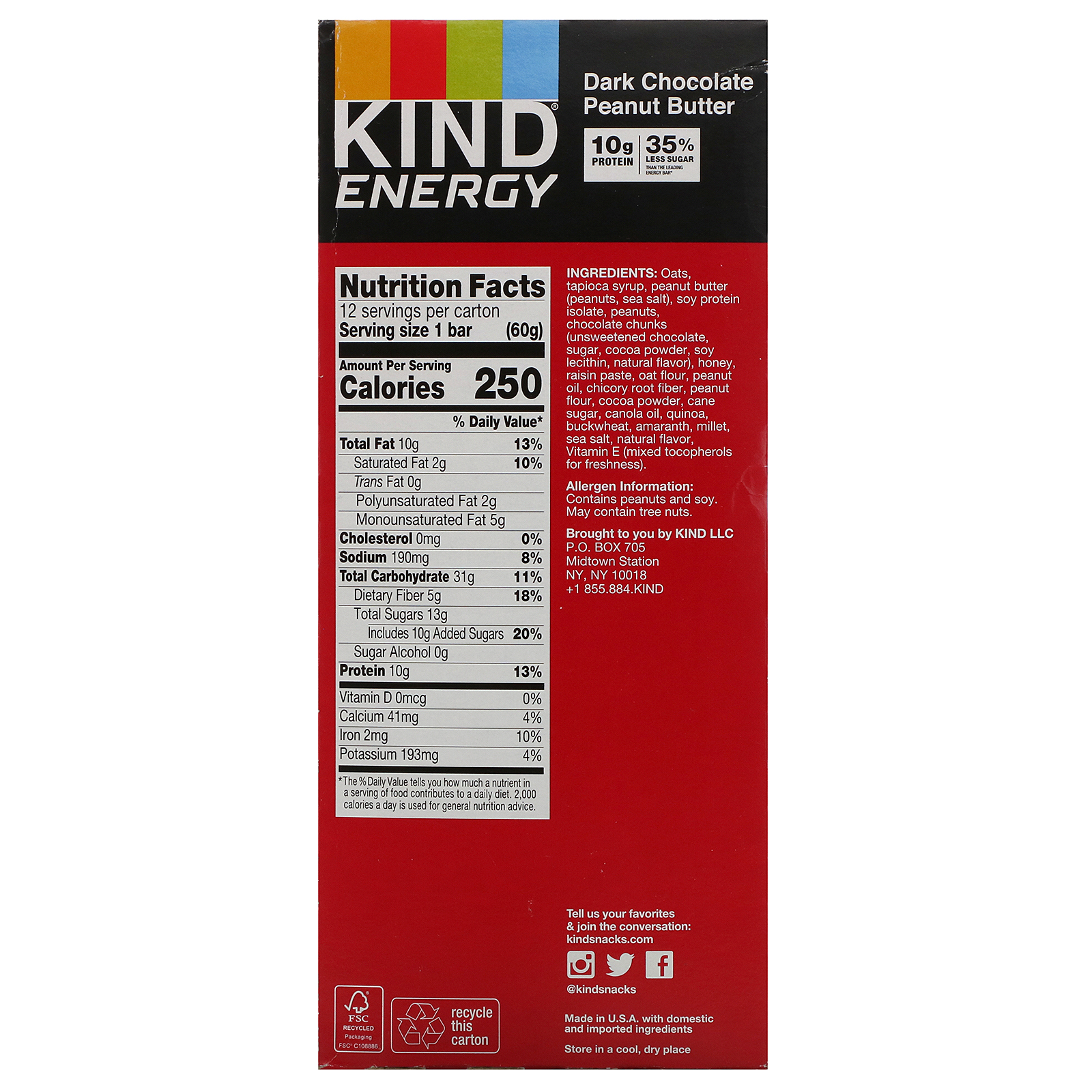 KIND Bars, Energy, Dark Chocolate Peanut Butter , 12 Bars, 2.1 oz (60 g) Each - Imagem 3