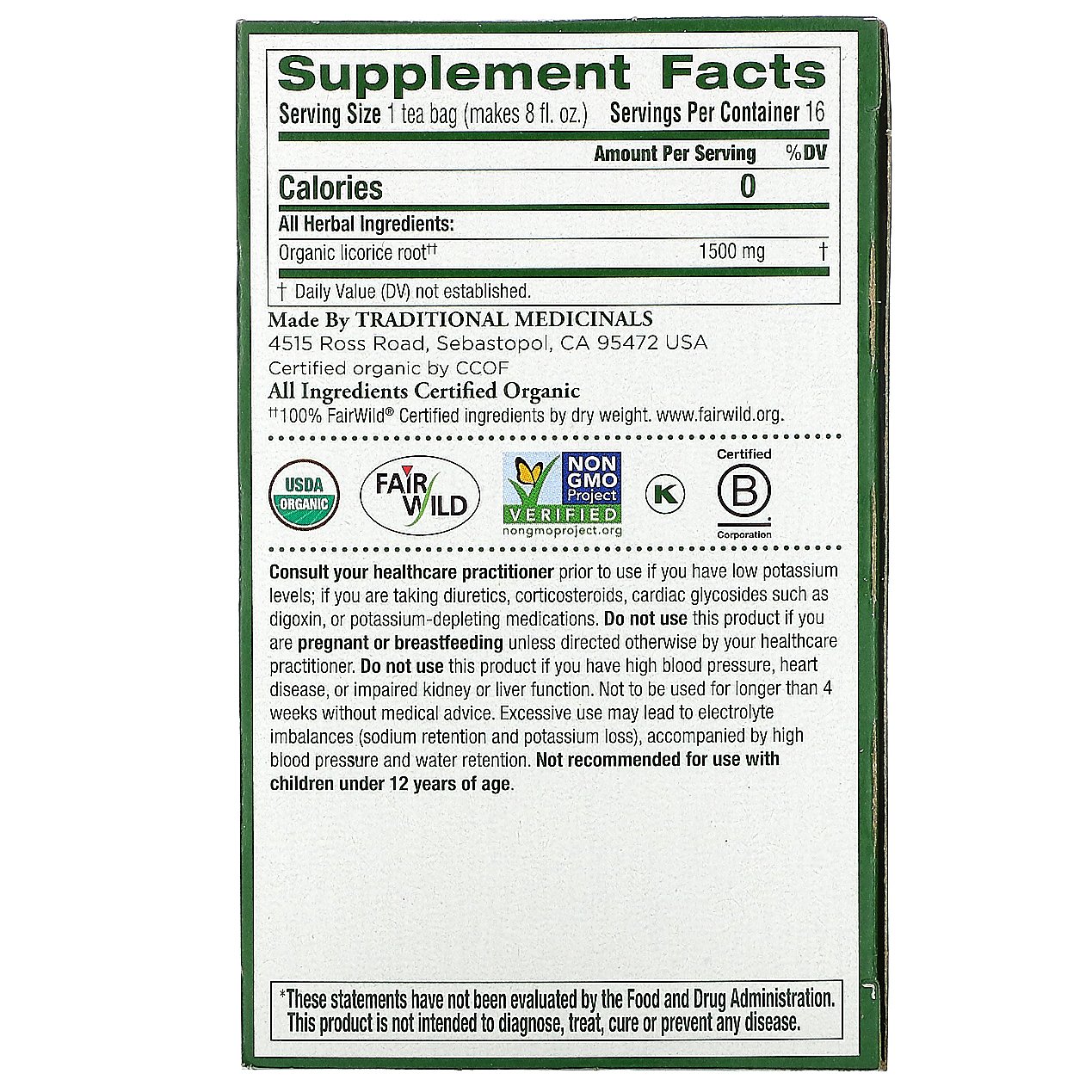 Traditional Medicinals, Raiz de Alcaçuz Orgânico, Sem Cafeína, 16 Saquinhos de Chá Embalados, 24 g (0,85 oz) - Imagem 2