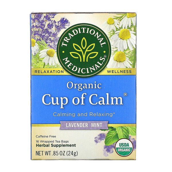 Traditional Medicinals, Organic Cup of Calm, Lavanda e Menta, Sem Cafeína, 16 Saquinhos de Chá Embalados, 24 g (0,85 oz)