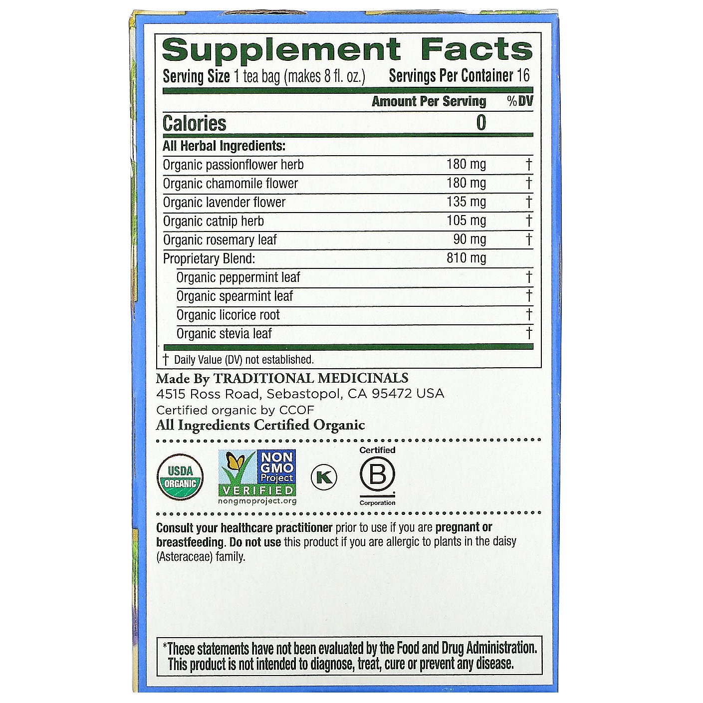 Traditional Medicinals, Organic Cup of Calm, Lavanda e Menta, Sem Cafeína, 16 Saquinhos de Chá Embalados, 24 g (0,85 oz) - Imagem 2