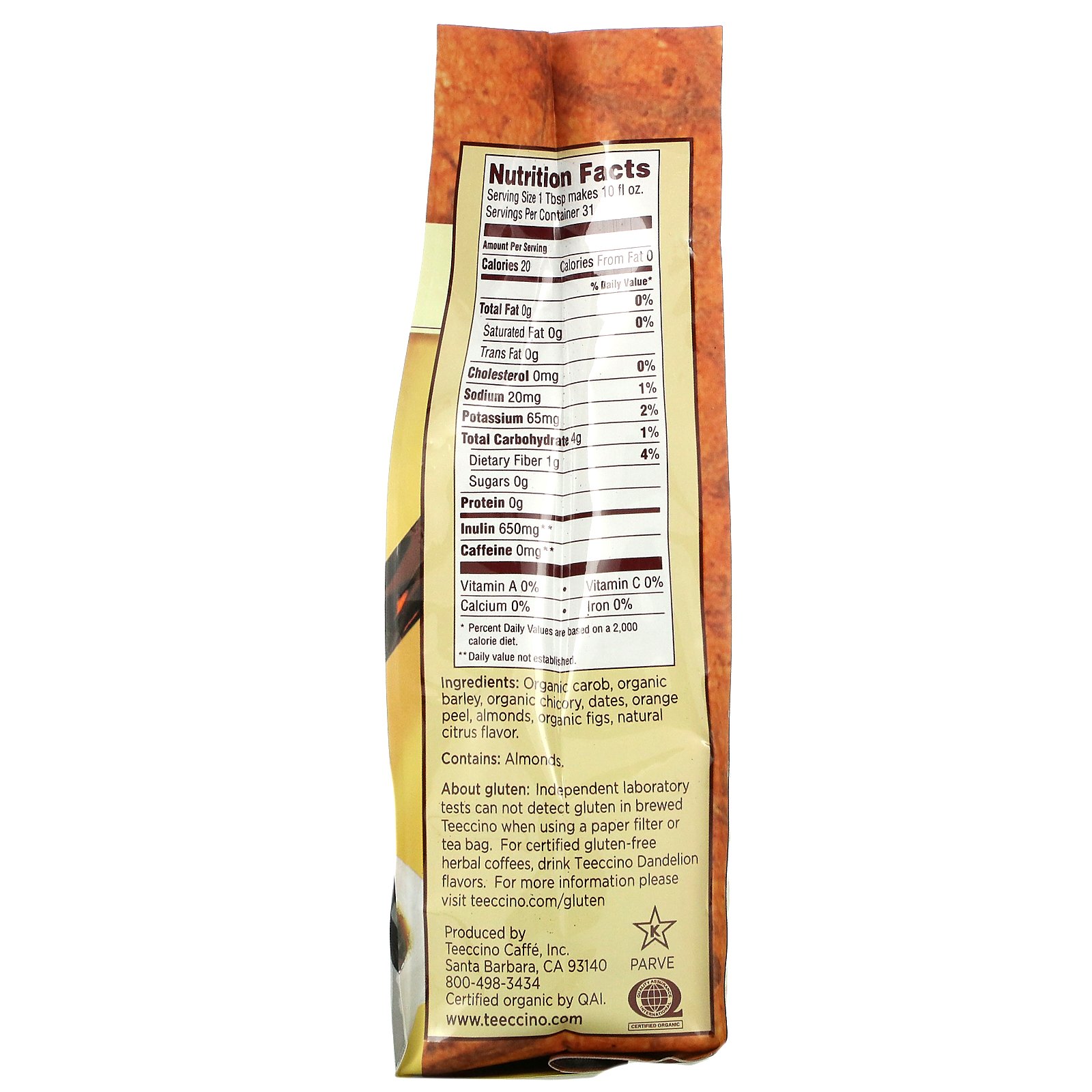Teeccino, Café Herbal de Chicória, Laranja, Torragem Suave, Sem Cafeína, 11 oz (312 g) - Imagem 2
