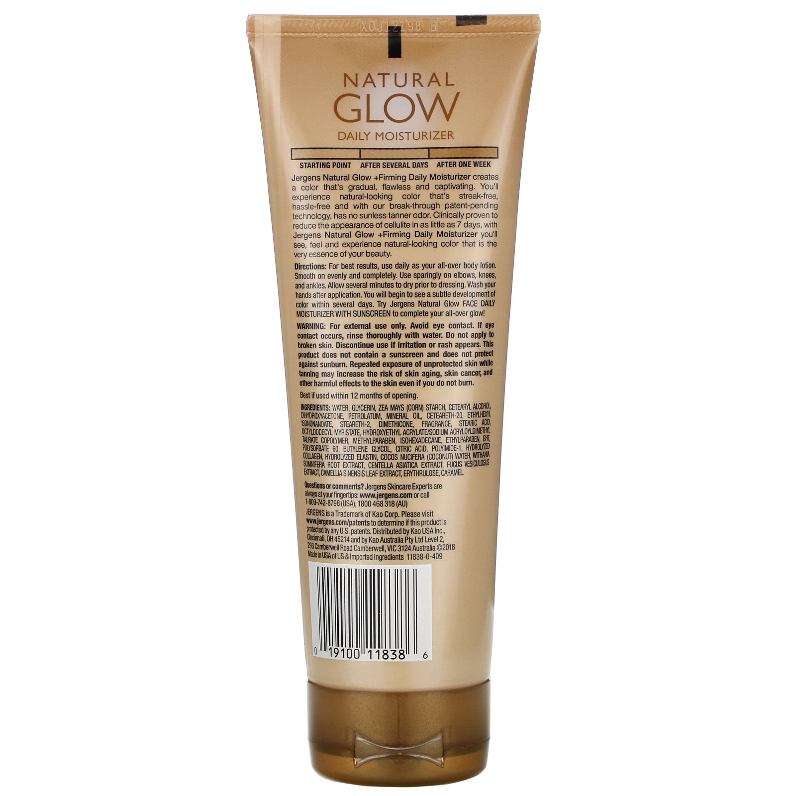 Jergens, Natural Glow, hidratante firmador de uso diário, pele média a bronzeada, 7,5 fl oz (221 ml) - Imagem 2
