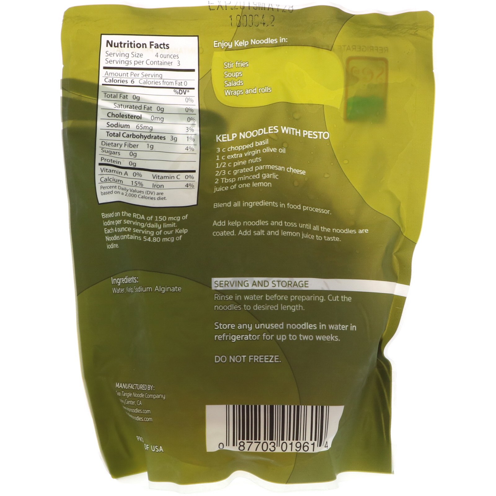 Sea Tangle Noodle Company, Kelp Noodles, 340 g - Imagem 2