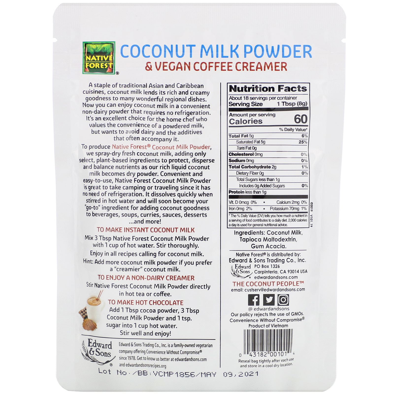 Edward & Sons, Leite de Coco em Pó, 150 g (5,25 oz) - Imagem 2