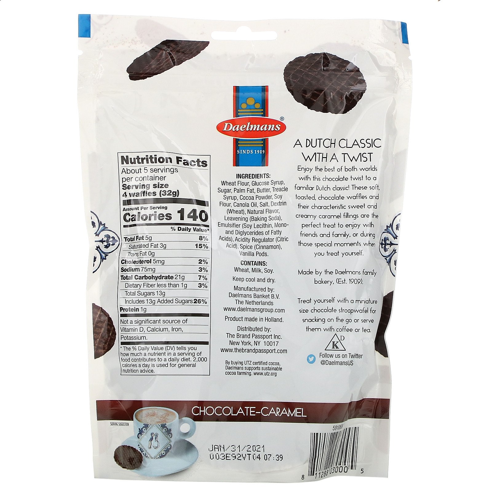 Daelmans, Mini Stroopwafels, Chocolate-Caramel, 5.29 oz (150 g) - Imagem 2