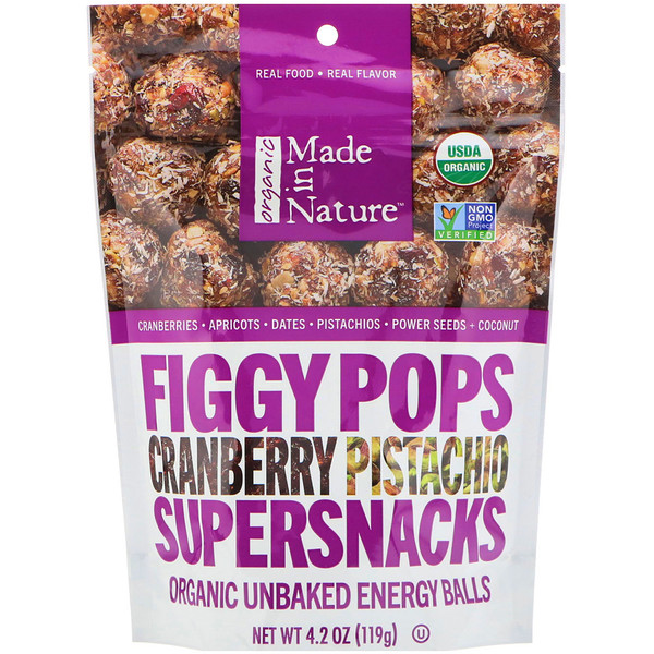 Made in Nature, Pops de Figo Orgânico, Supersnacks, Cranberry e Pistache, 4,2 oz (119 g)