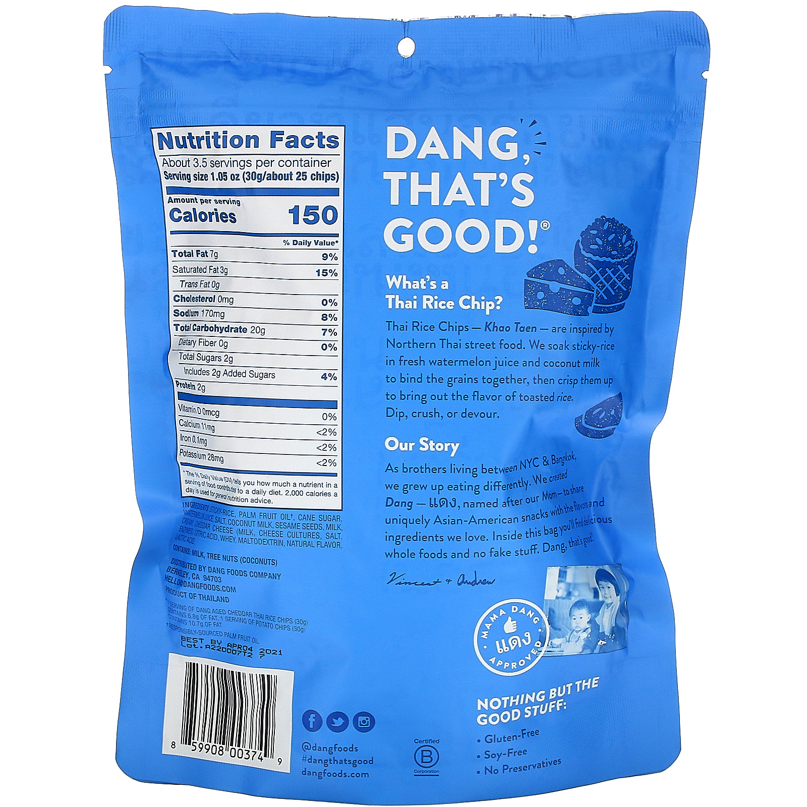 Dang, Thai Rice Chips, Aged Cheddar, 3.5 oz (100 g) - Imagem 2