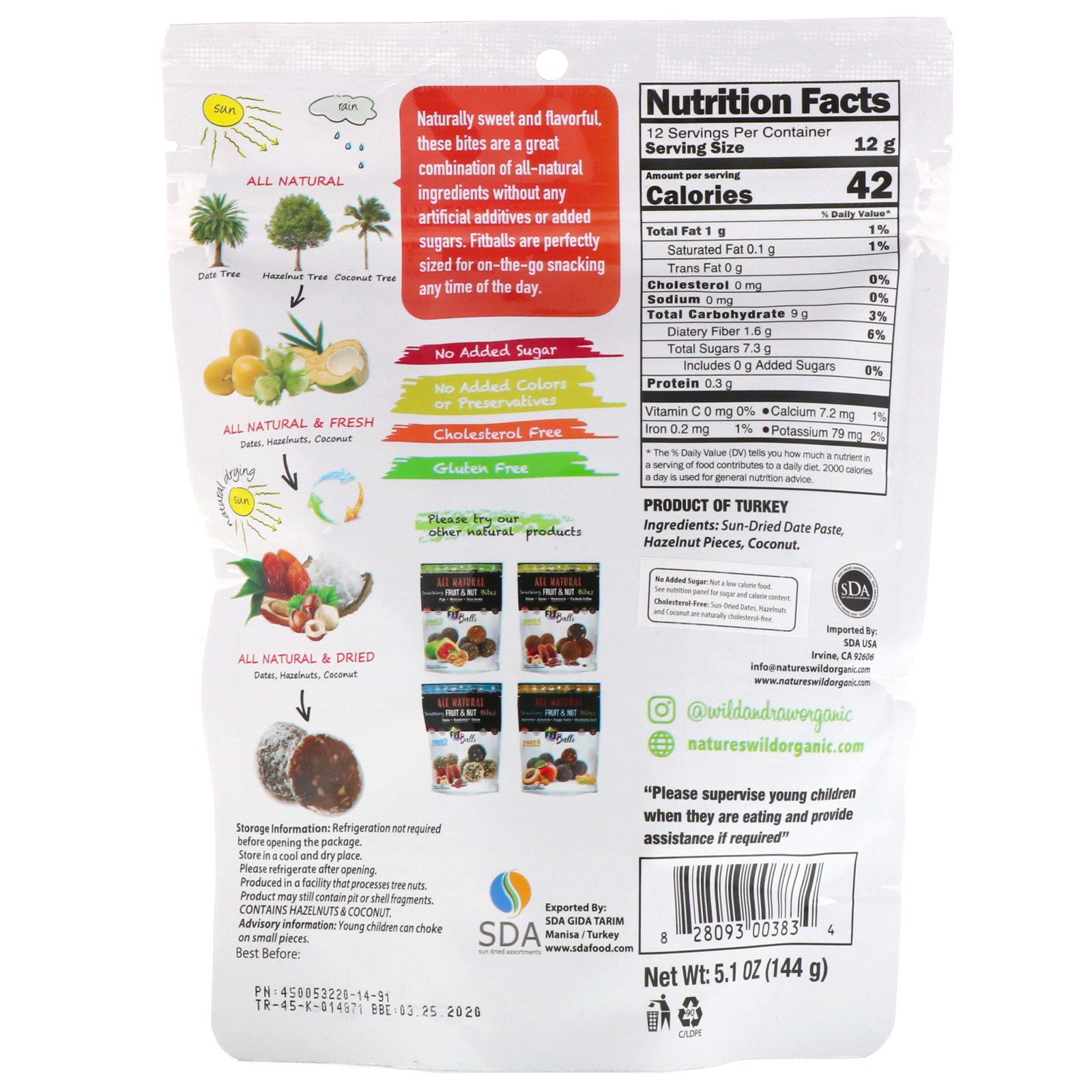Nature's Wild Organic, 100% Natural, Bolinhas de Frutas e Nozes, Bolinhas Fit, Tâmaras + Avelãs + Coco, 144 g - Imagem 2