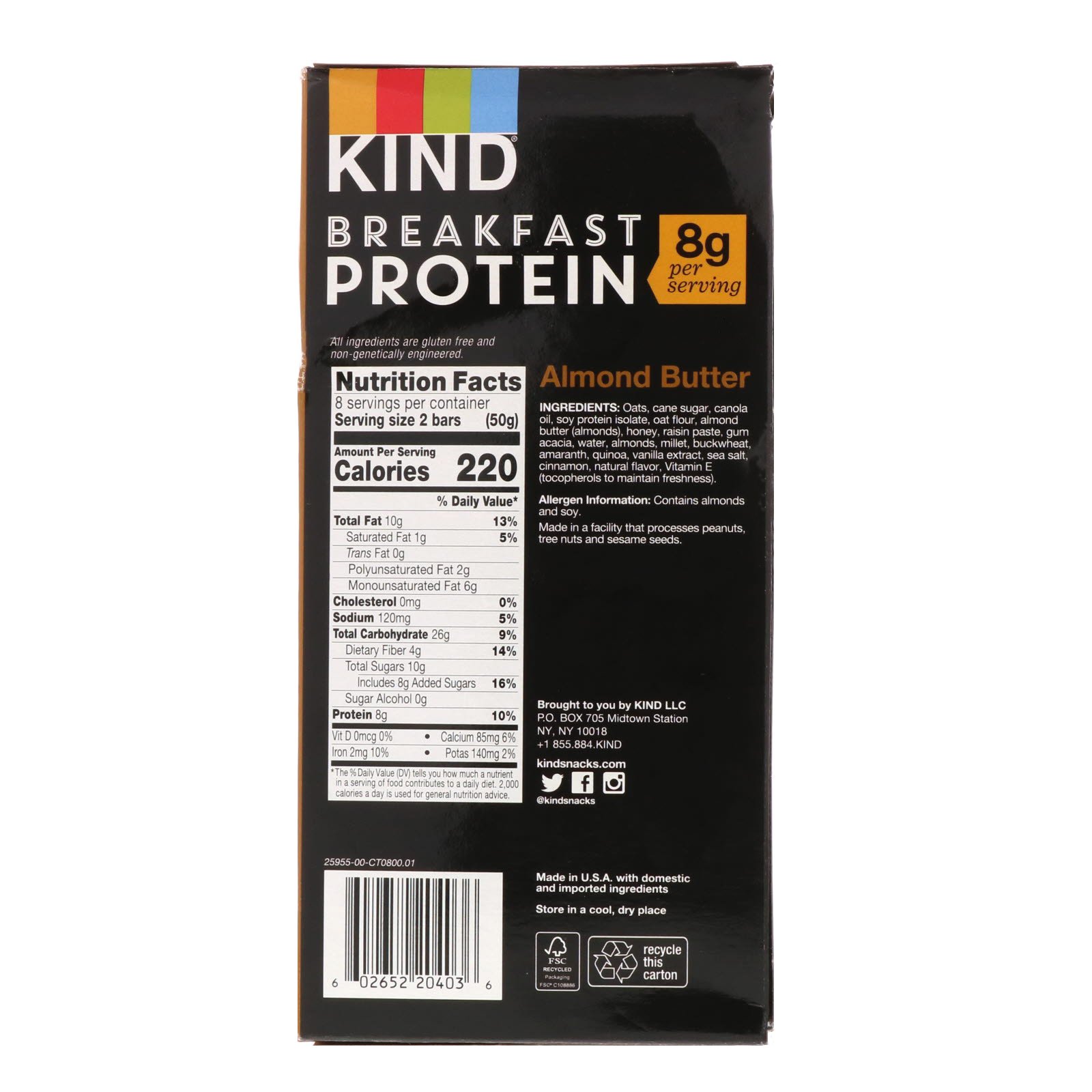 KIND Bars, Breakfast Protein, Almond Butter, 8 Pack of 2 Bars, 1.76 oz (50 g) Each - Imagem 3