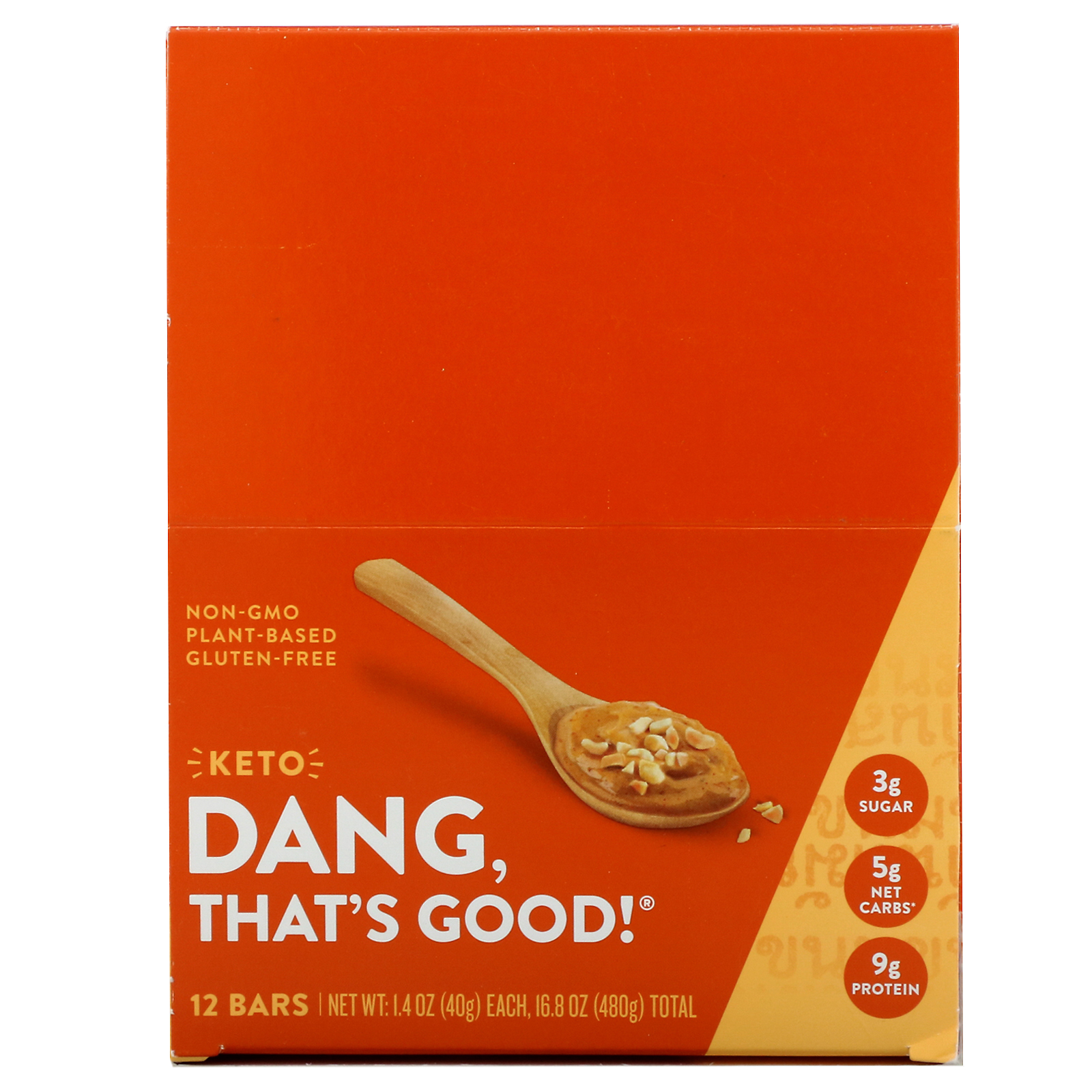 Dang, Keto Bar, Peanut Butter, 12 Bars, 1.4 oz (40 g) Each - Imagem 3