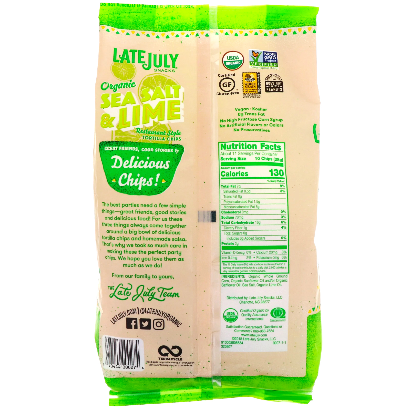 Late July, Organic Tortilla Chips, Sea Salt & Lime, 11 oz (312 g) - Imagem 2