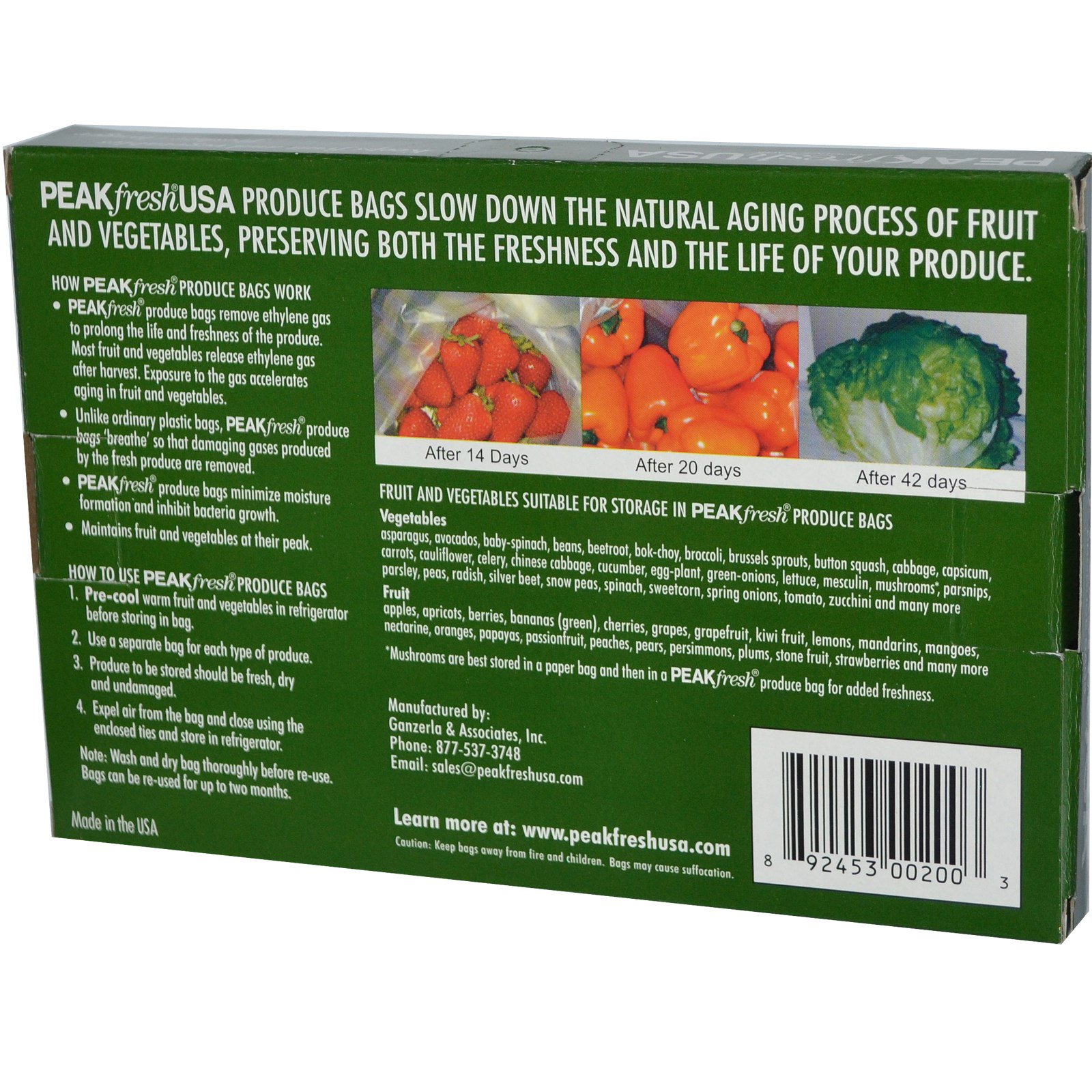 PEAKfresh USA, Produce Bags with Twist Ties, Reusable, 10 Bags - Imagem 2
