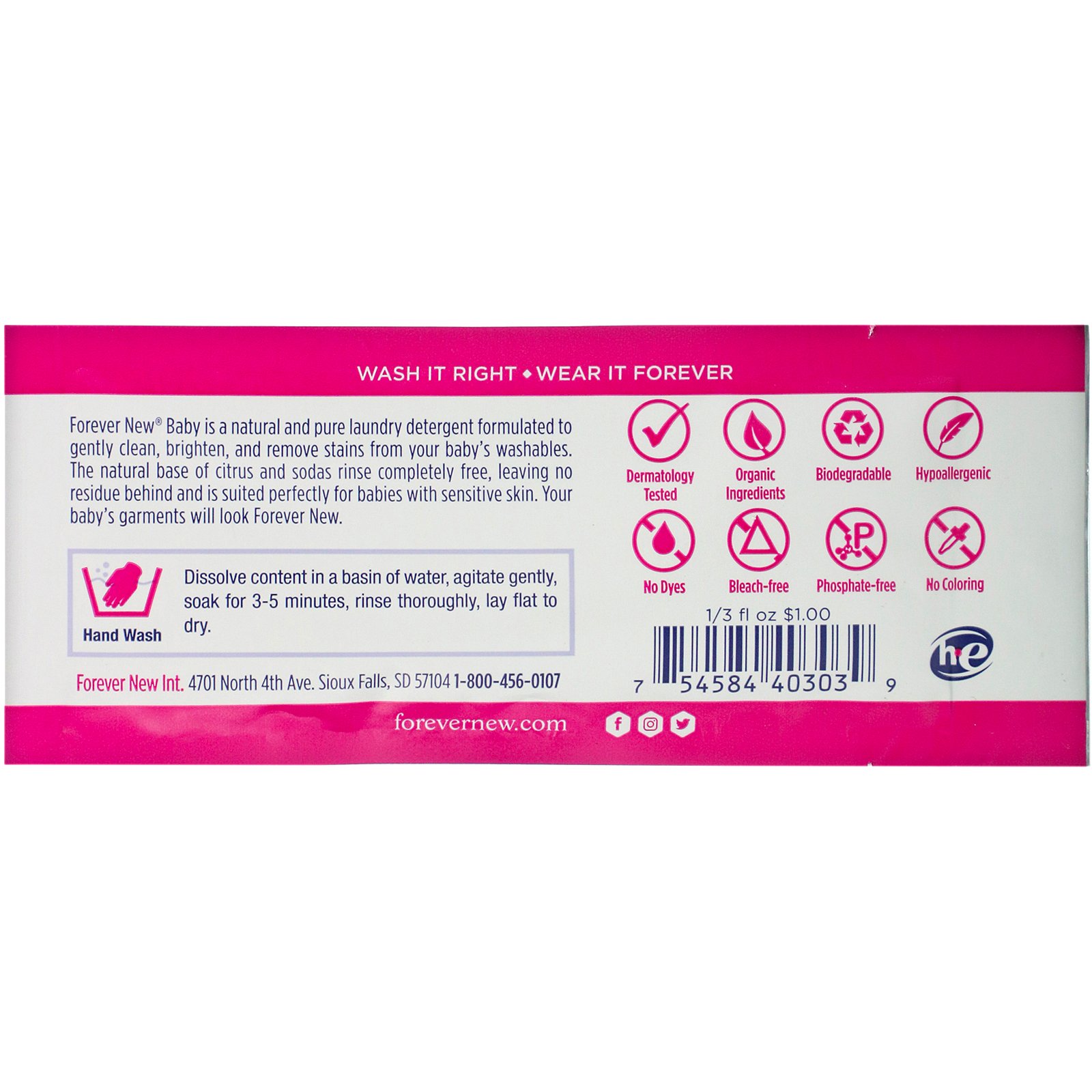 Forever New, Baby, Fabric Care Wash, Liquid, Clean Cotton, 1/3 fl oz (10 ml) - Imagem 2