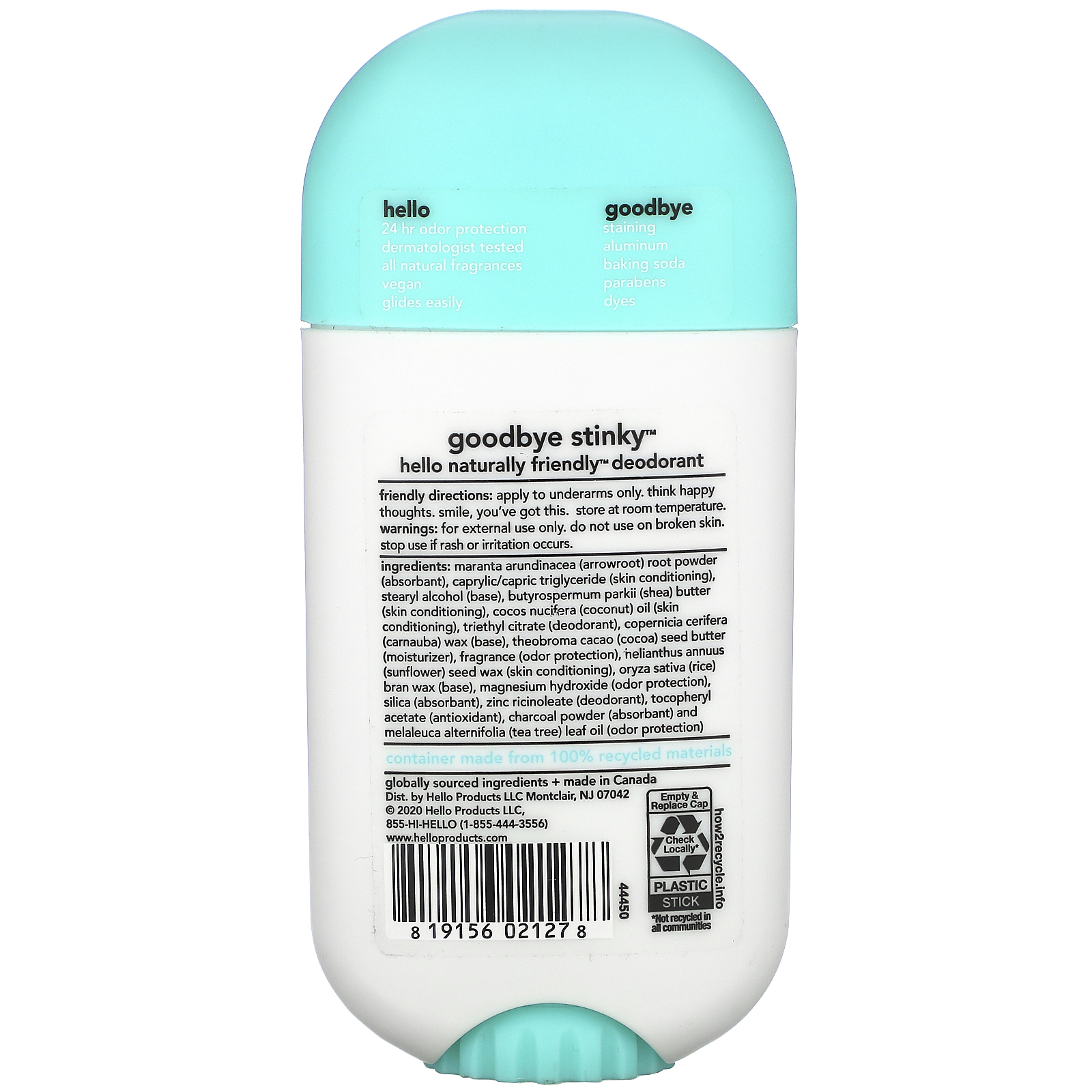 Hello, Deodorant with Activated Charcoal, Fresh + Clean , 2.6 oz (73 g) - Imagem 2