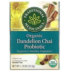 Traditional Medicinals, Probiótico de Chá Dente-de-Leão Orgânico, Sem Cafeína, 16 Saquinhos de Chá Embalados, 33,6 g (1,19 oz)