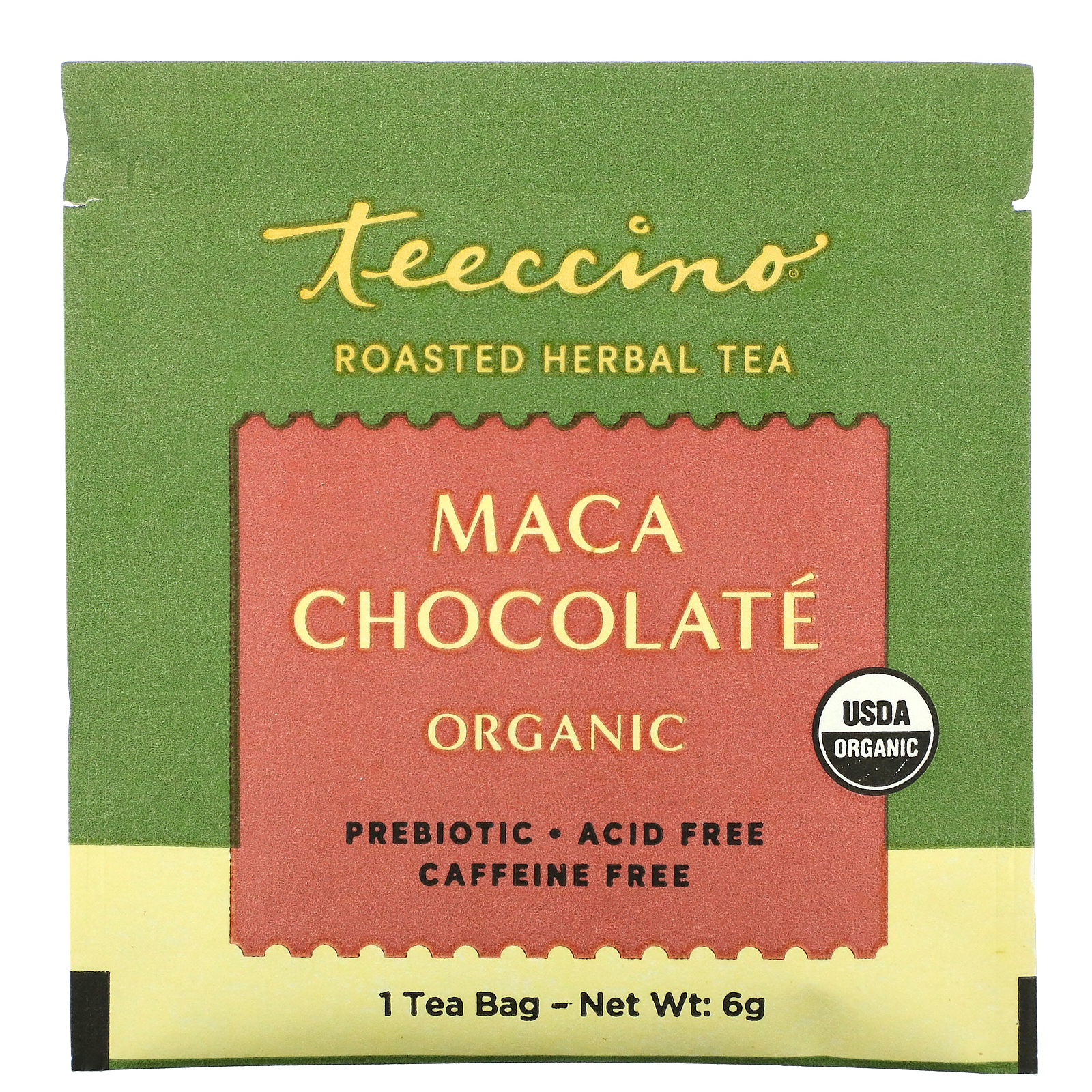 Teeccino, Organic Roasted Herbal Tea, Maca Chocolate, Caffeine Free, 10 Tea Bags, 2.12 oz (60 g) - Imagem 3