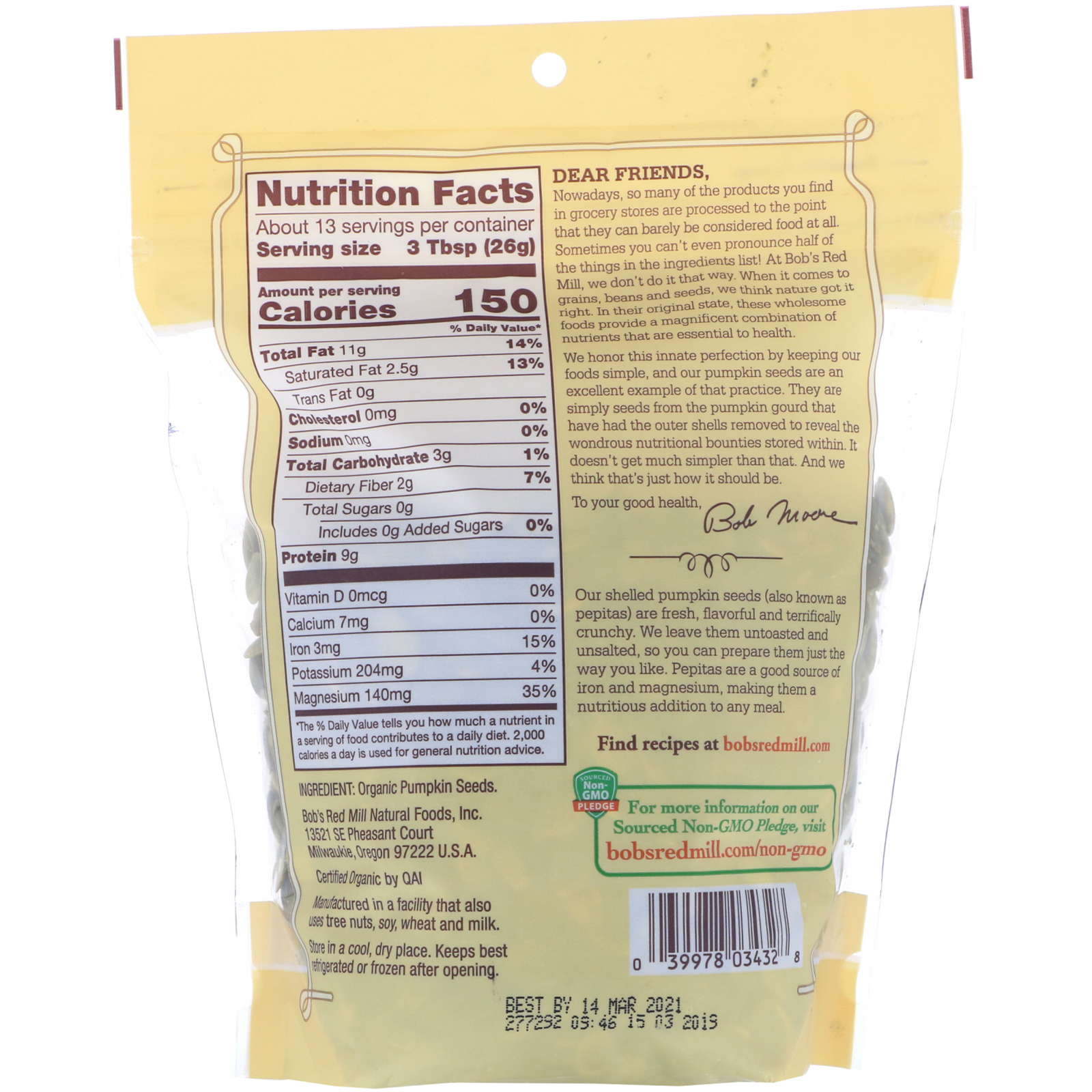 Bob's Red Mill, Premium Shelled Pepitas, Pumpkin Seeds, 12 oz (340 g) - Imagem 2