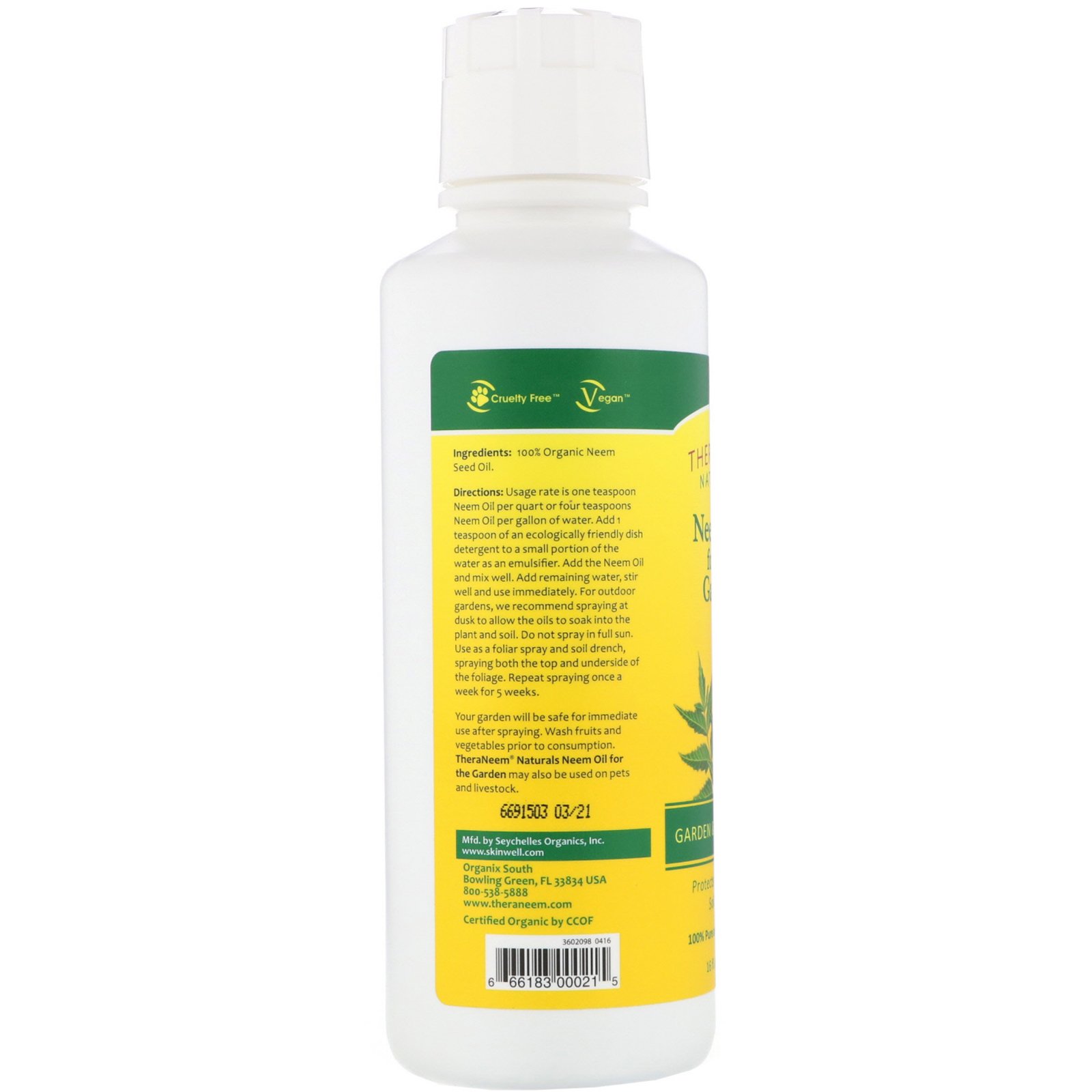 Organix South, TheraNeem Naturals, Neem Oil for the Garden, Garden and Houseplants, 16 fl oz (480 ml) - Imagem 2