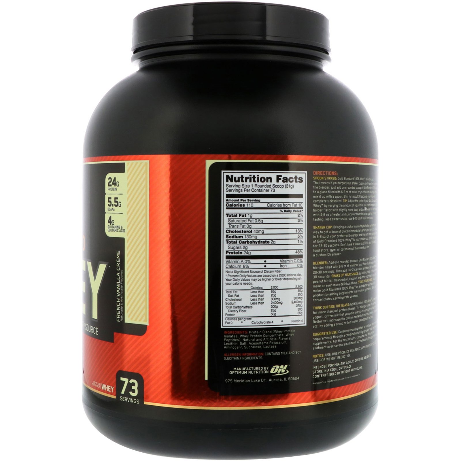 Optimum Nutrition, Gold Standard 100% Whey, French Vanilla Crème, 5 lbs (2.27 kg) - Imagem 2