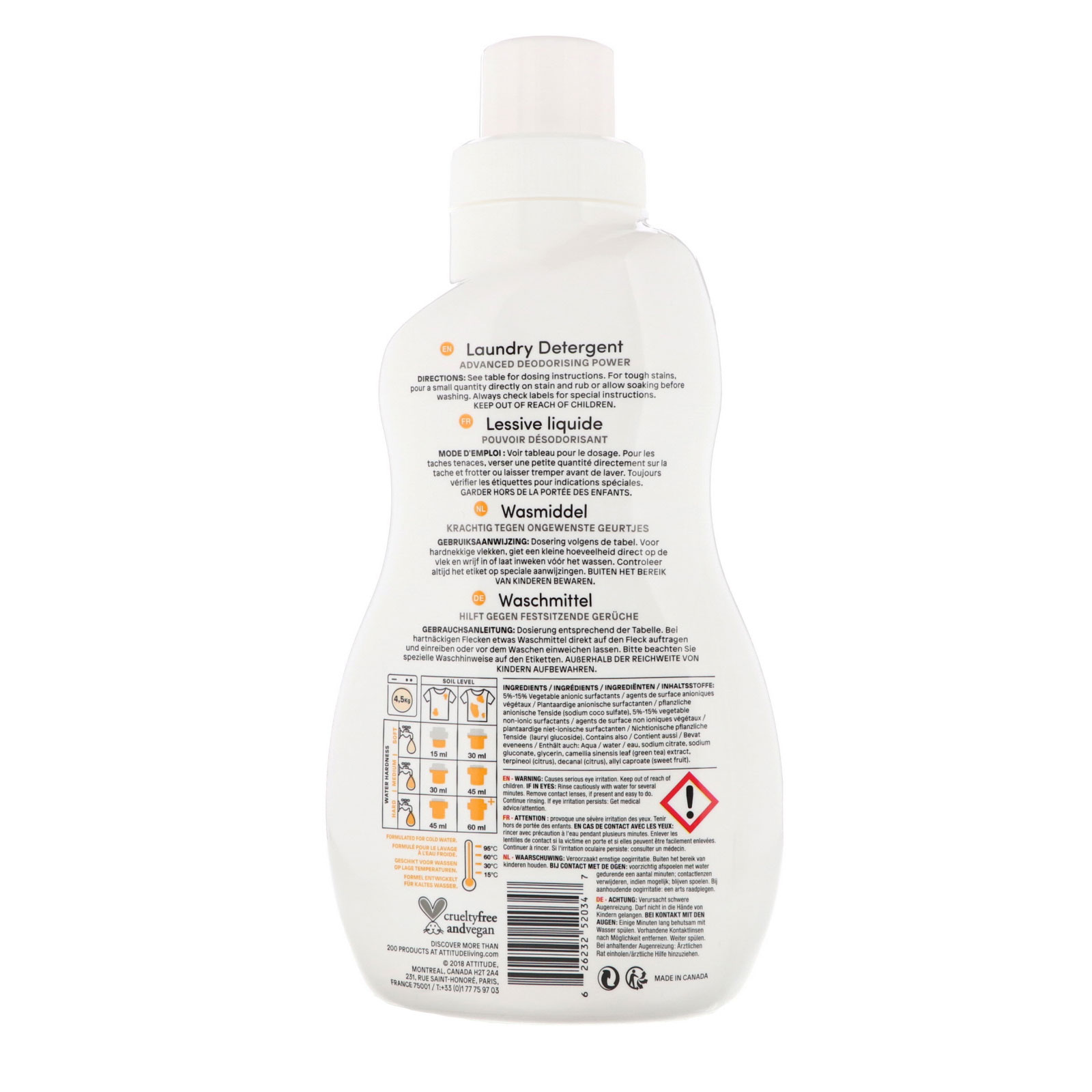 ATTITUDE, Laundry Detergent, 35 Loads, Citrus Zest, 35.5 fl oz (1.05 l) - Imagem 2