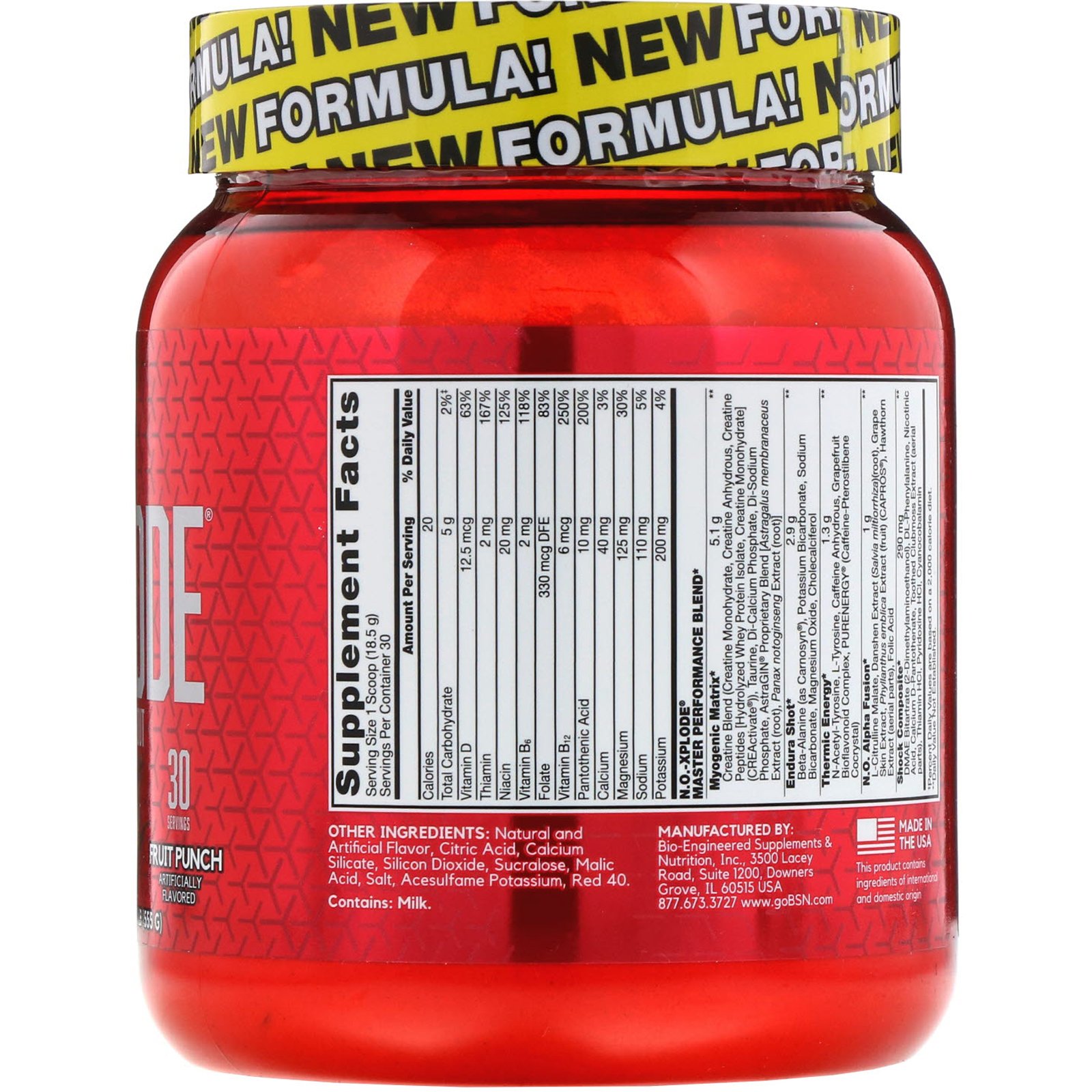 BSN, N.O.-Xplode, Pré-Treino Lendário, Ponche de Frutas, 555 g (1,22 lb) - Imagem 2