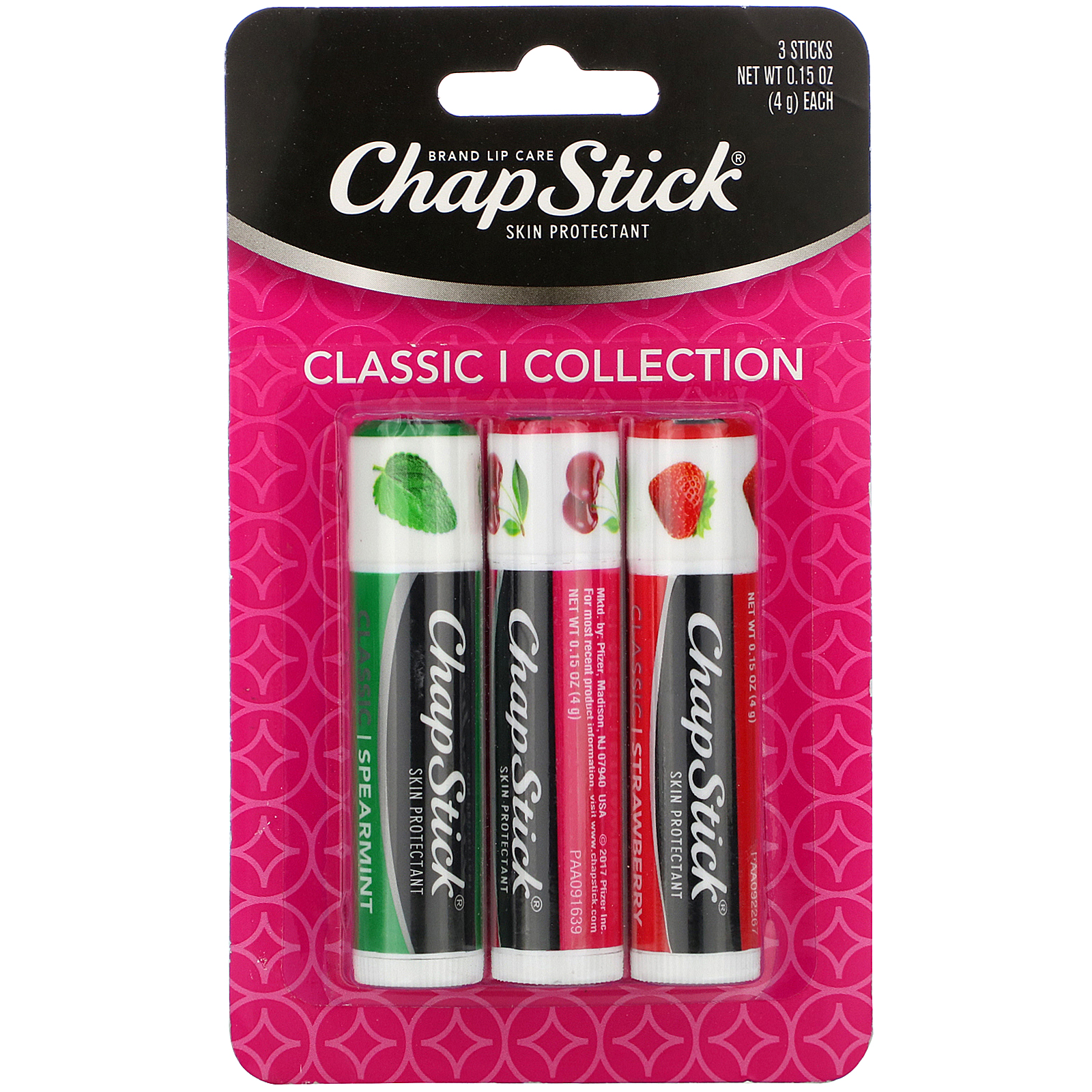 Chapstick, Protetor labial, protetor da pele, Classic Collection, 3 bastões, 4 g cada - Imagem 2
