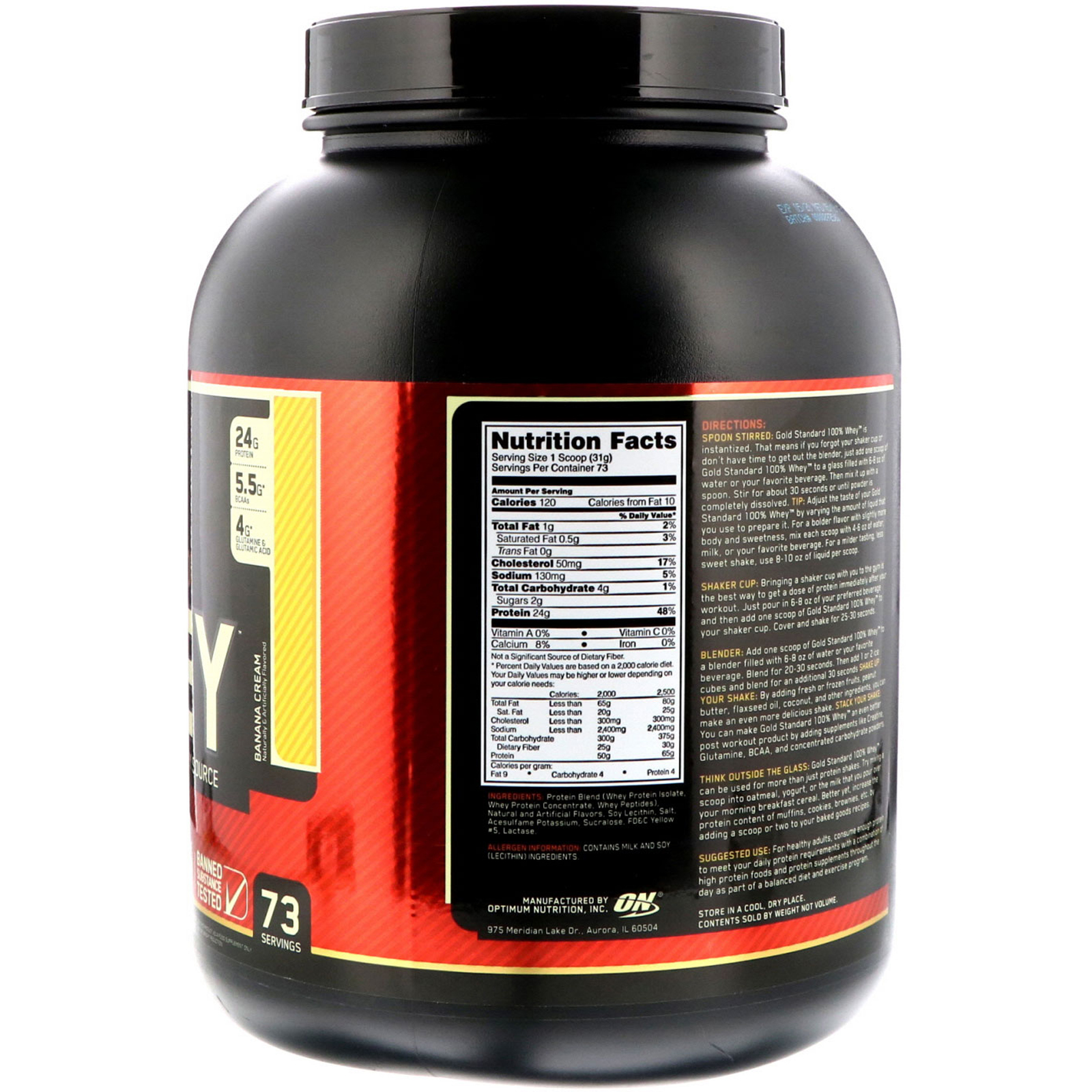 Optimum Nutrition, Gold Standard, 100% Whey, Banana Cream, 5 lbs (2,27 kg) - Imagem 2