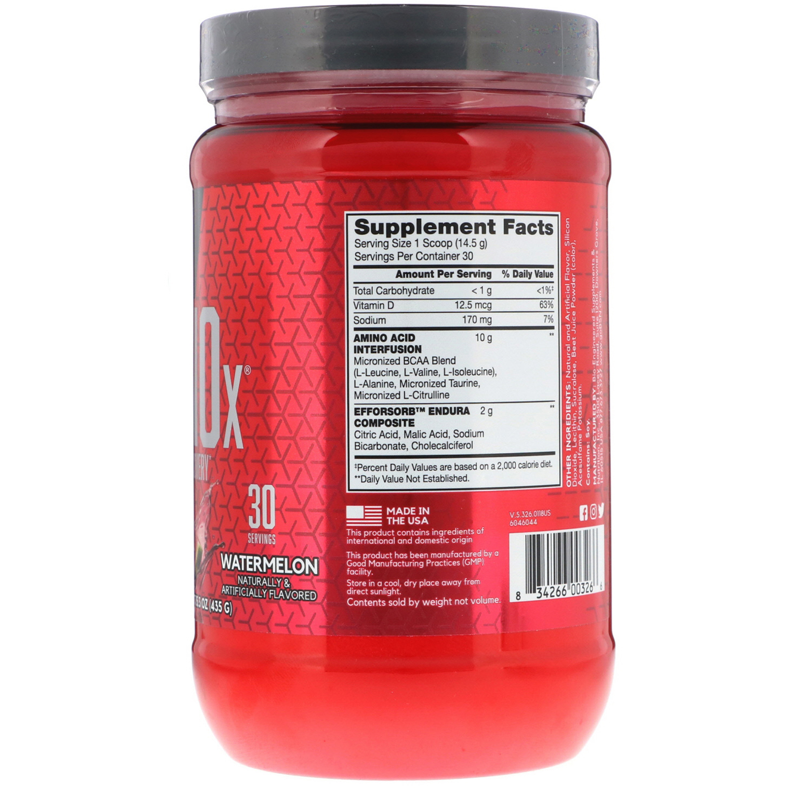 BSN, AminoX, Endurance & Recovery, Melancia, 435 g (15,3 oz) - Imagem 2