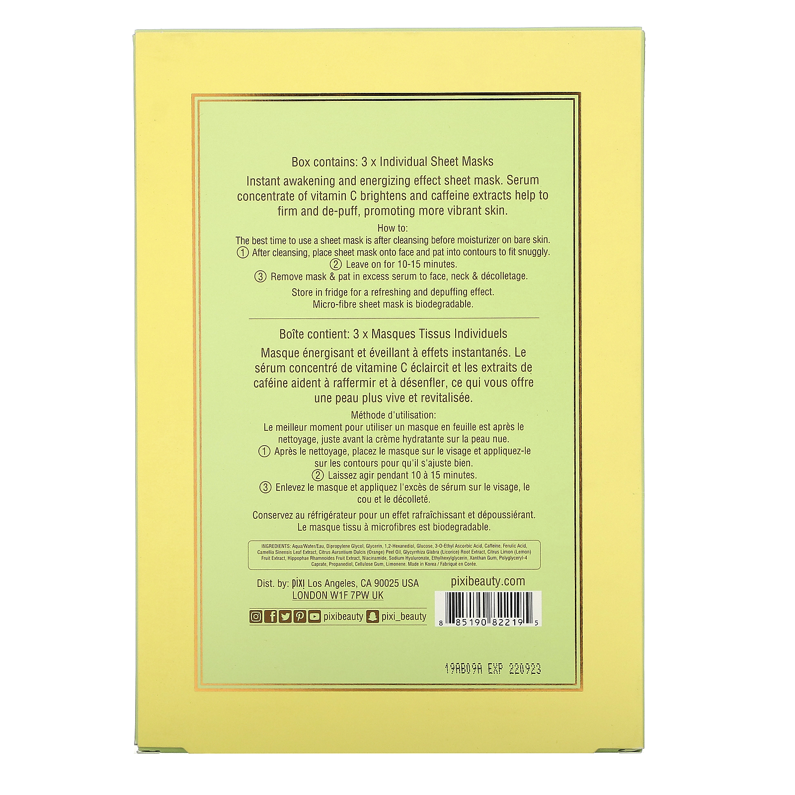 Pixi Beauty, Vitamin C, Energizing Infusion Sheet Mask, 3 Sheet Masks, 0.8 oz (23 g) Each - Imagem 3