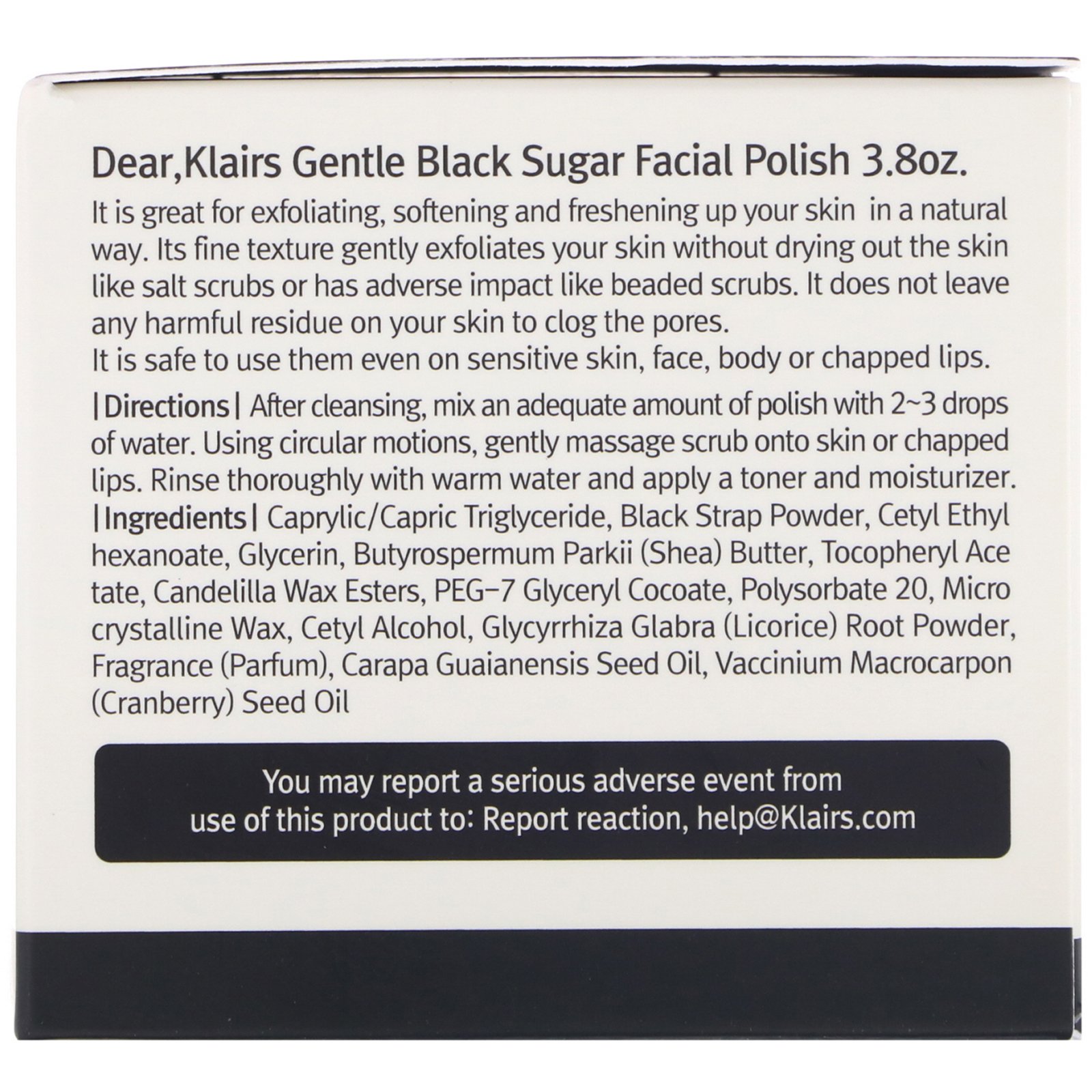 Dear, Klairs, Gentle Black Sugar Facial Polish, 3.8 oz (110 g) - Imagem 3