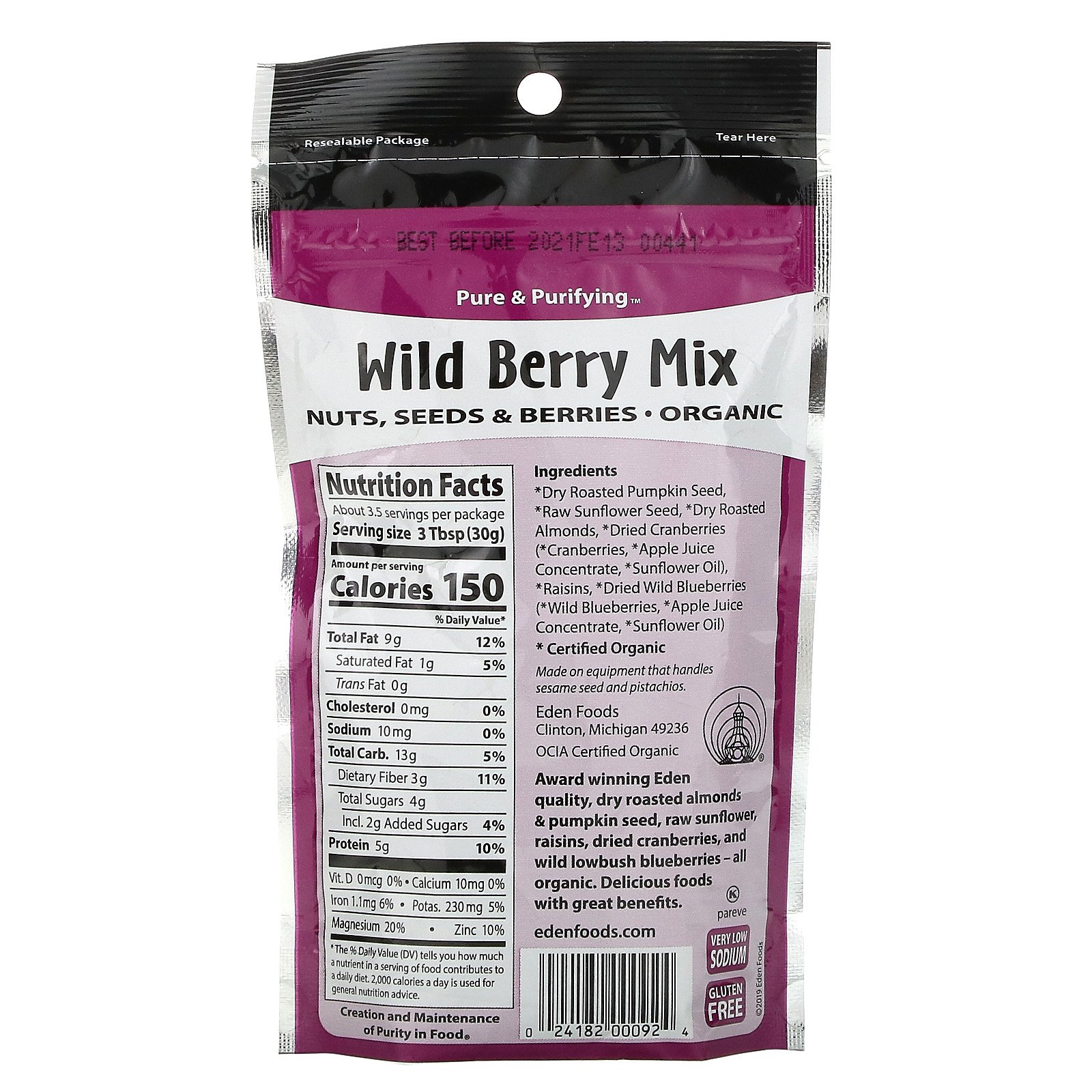 Eden Foods, Organic, Mistura de Frutos Silvestres, Nozes, Sementes e Bagas, 113 g (4 oz) - Imagem 2