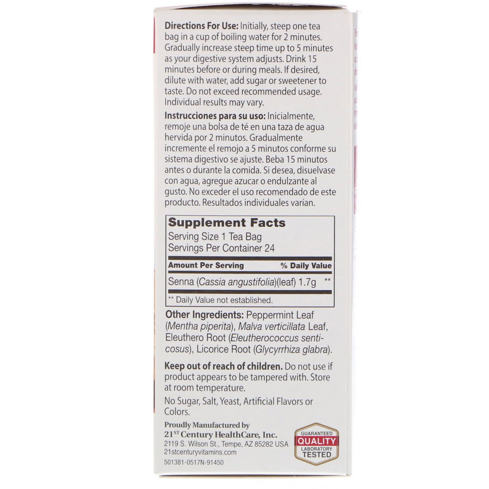 21st Century, Herbal Slimming Tea, Peppermint, Caffeine Free, 24 Tea Bags, 1.7 oz (48 g) - Imagem 2