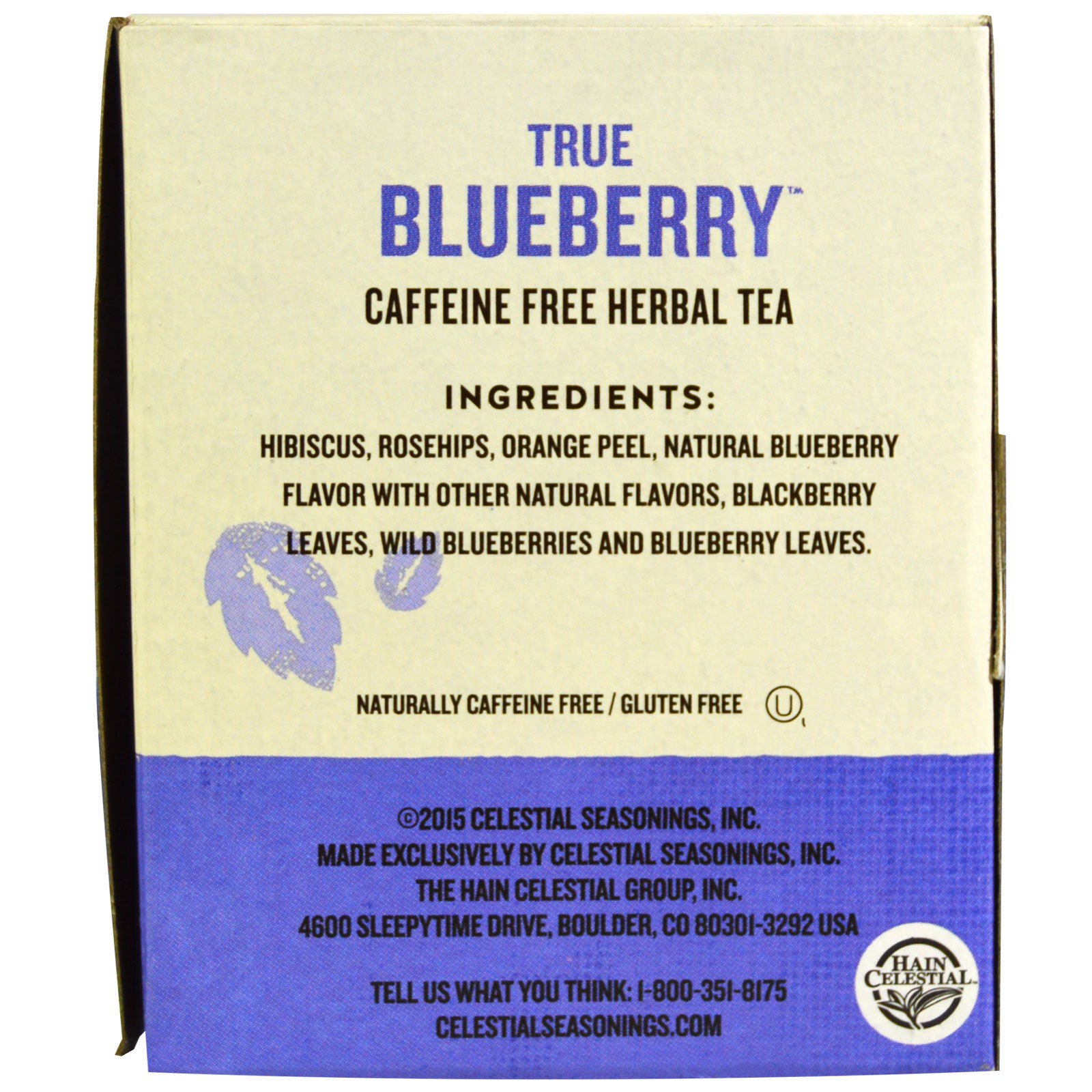 Celestial Seasonings, Chá de Ervas, Sem Cafeína, True Blueberry, 20 Saquinhos de Chá, 1,6 oz. (45 g) - Imagem 2