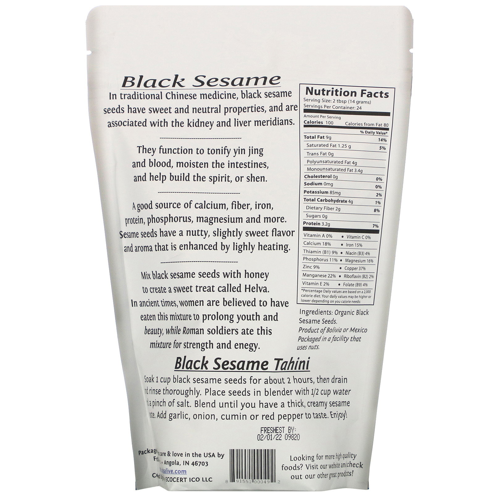 Foods Alive, Superfood, Black Sesame Seeds, 12 oz (338 g) - Imagem 2