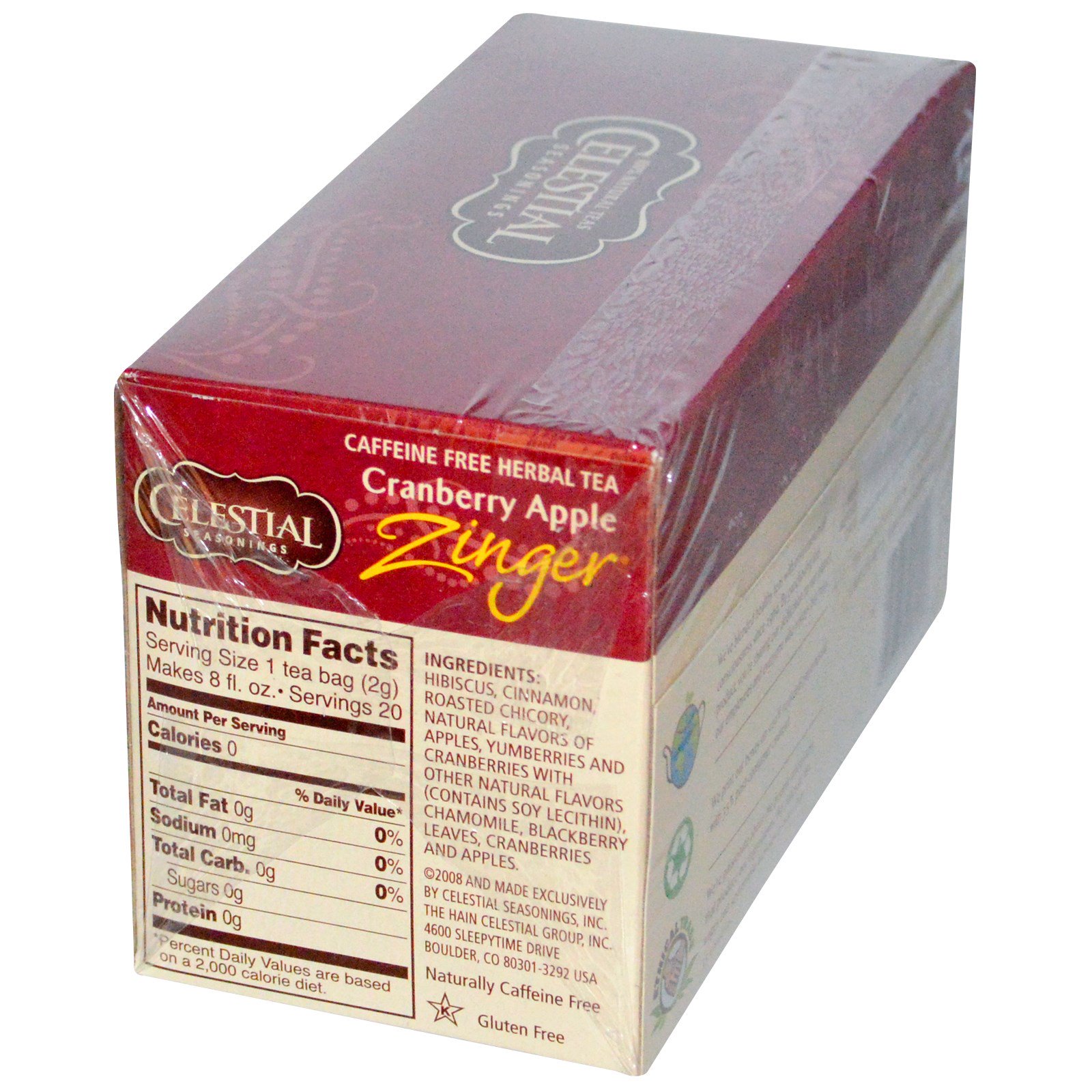 Celestial Seasonings, Chá de Ervas, Arando Maçã Revigorante, Sem Cafeína, 20 sacos de chá, 1,5 onças (42 g) cada - Imagem 2