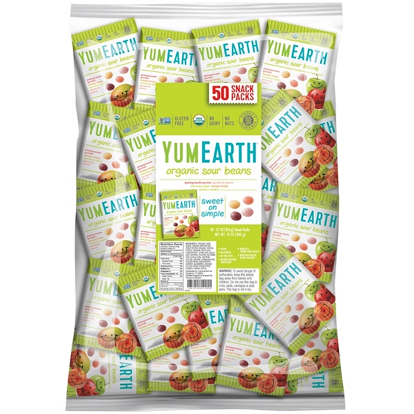 YumEarth, Delicados Ácidos, Pacote de Balas (Grande), 50 Lanches, 20 g Cada