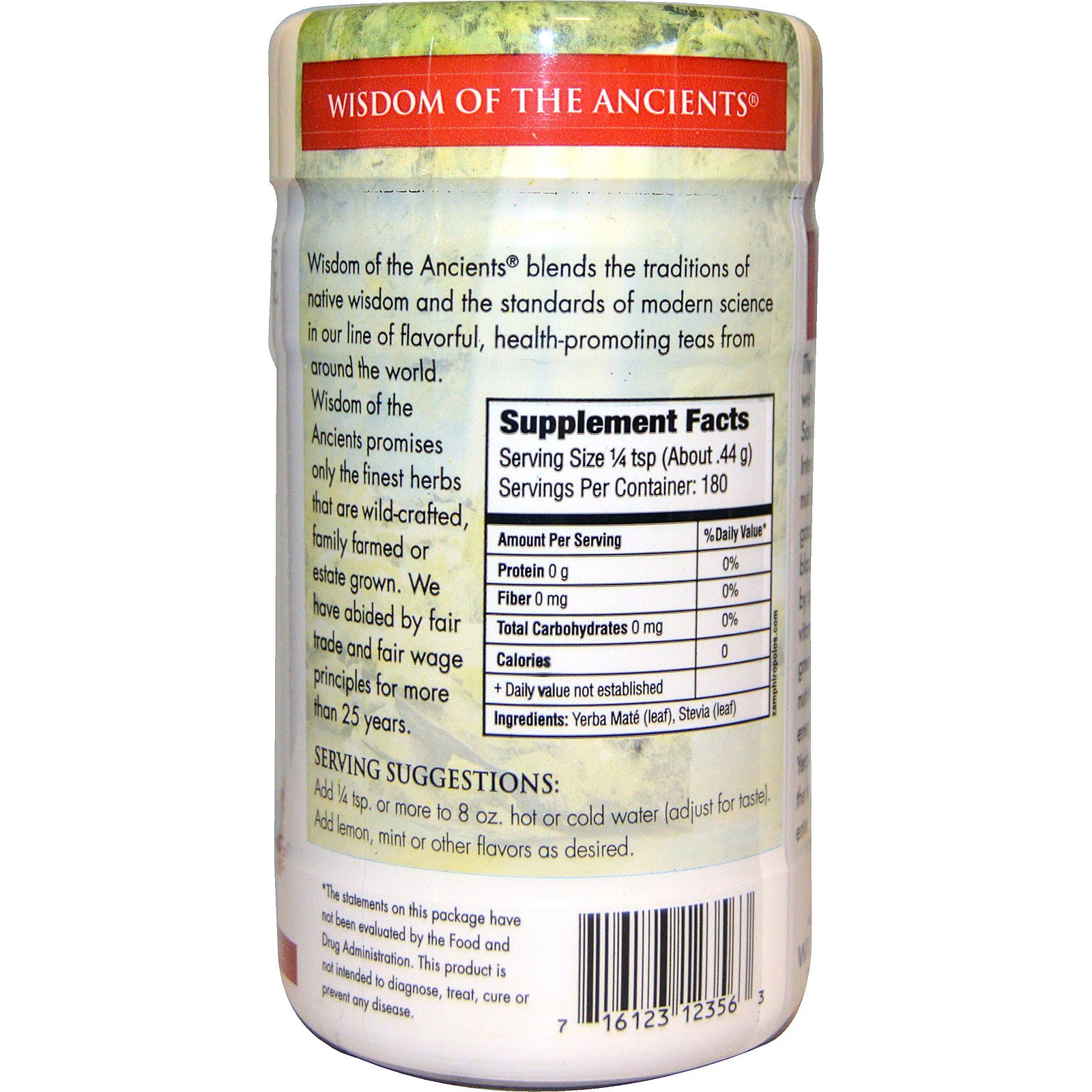Wisdom Natural, Erva Mate Real, Adoçada com Stevia, Chá Instantâneo, 2,82 oz (79,9 g) - Imagem 2