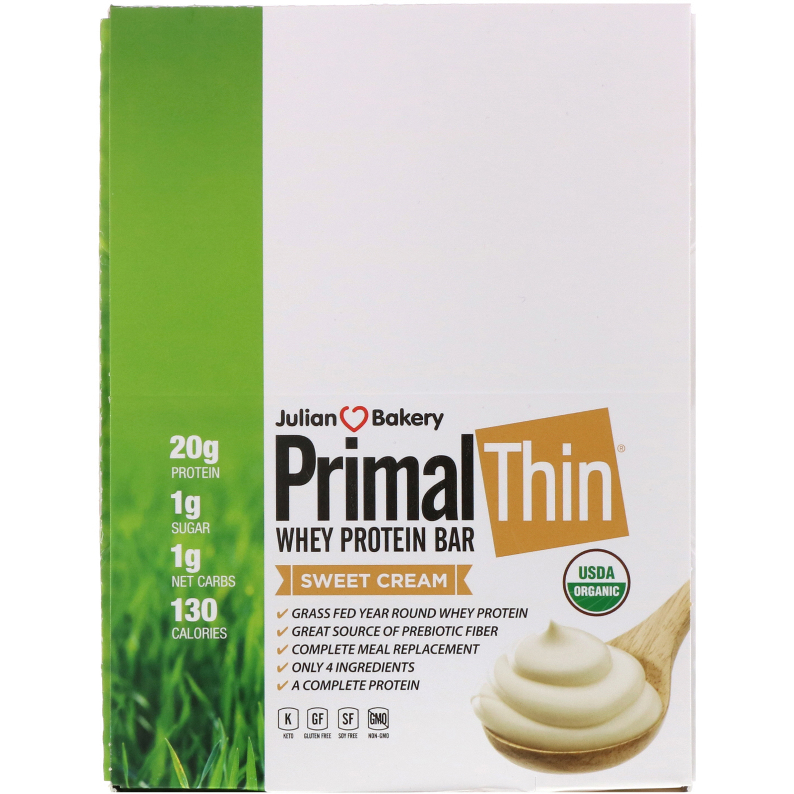 Julian Bakery, Barra de Proteína Whey PrimalThin, Creme Doce, 12 Barras, 648 g (1,43 lbs) - Imagem 2