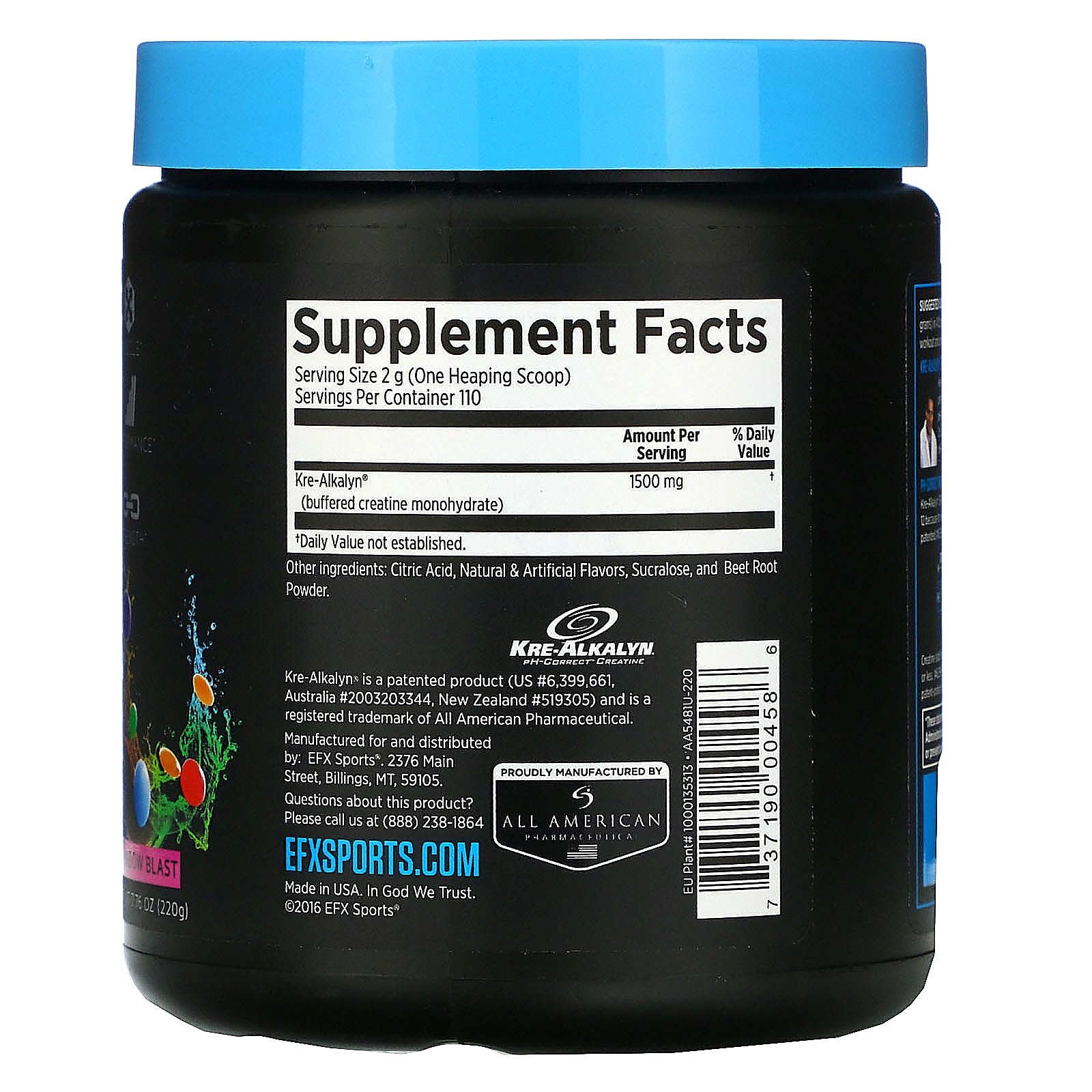 EFX Sports, Kre-Alkalyn EFX em Pó, Explosão de Arco-Íris, 220 g (7,76 oz) - Imagem 2
