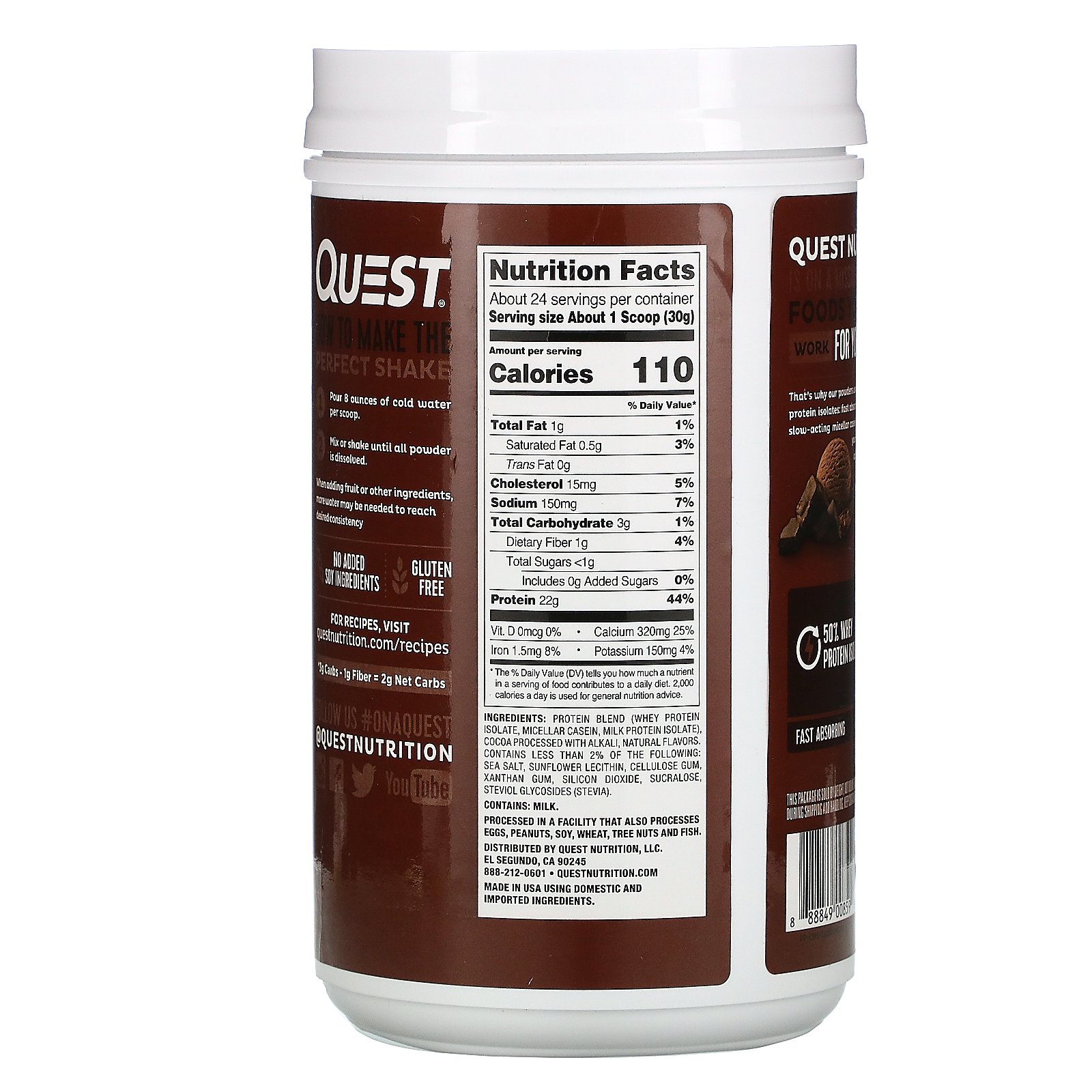 Quest Nutrition, Protein Powder, Chocolate Milkshake, 1.6 lb (726 g) - Imagem 2