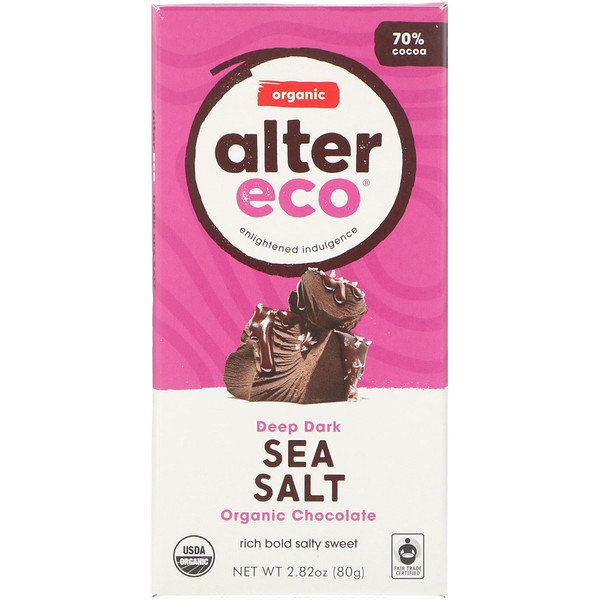 Alter Eco, Organic Chocolate Bar, Deep Dark Sea Salt, 70% Cocoa, 2.82 oz (80 g)