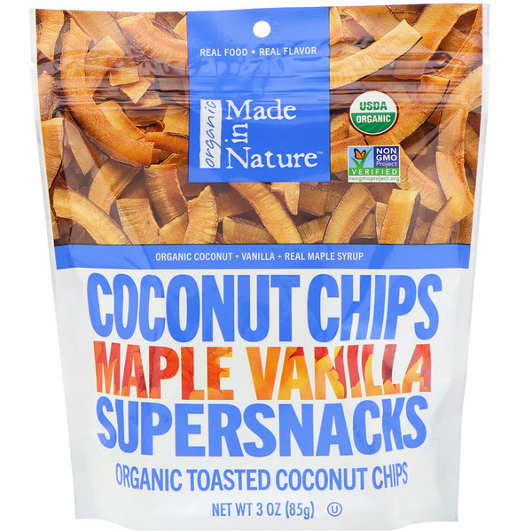 Made in Nature, Orgânico, Supersnacks de Chips de Coco com Bordo e Baunilha, 85 g (3 oz)