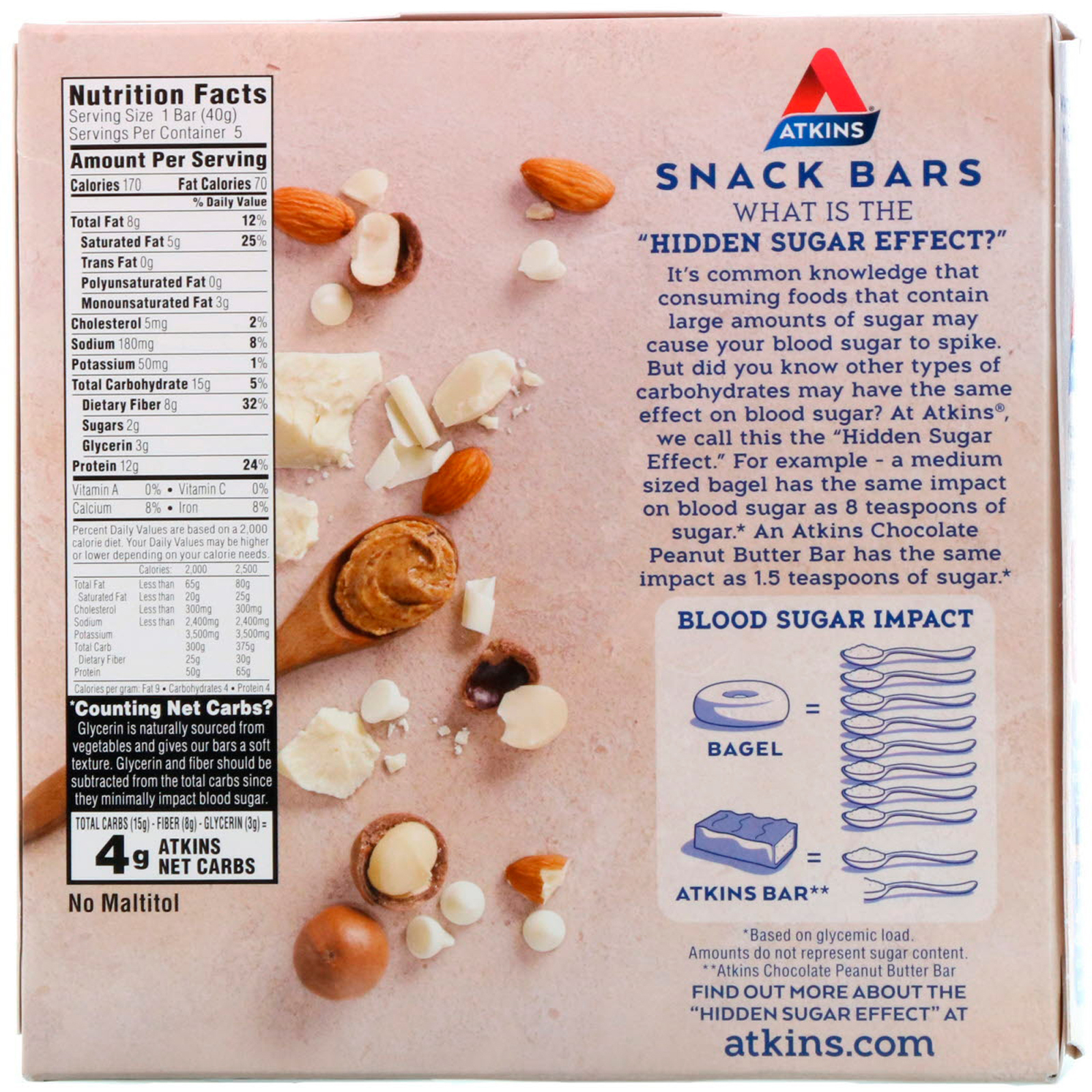 Atkins, Lanches, Barra de Nozes de Macadâmia com Chocolate Branco, 5 Barras, 40 g (1,41 oz) Cada - Imagem 2