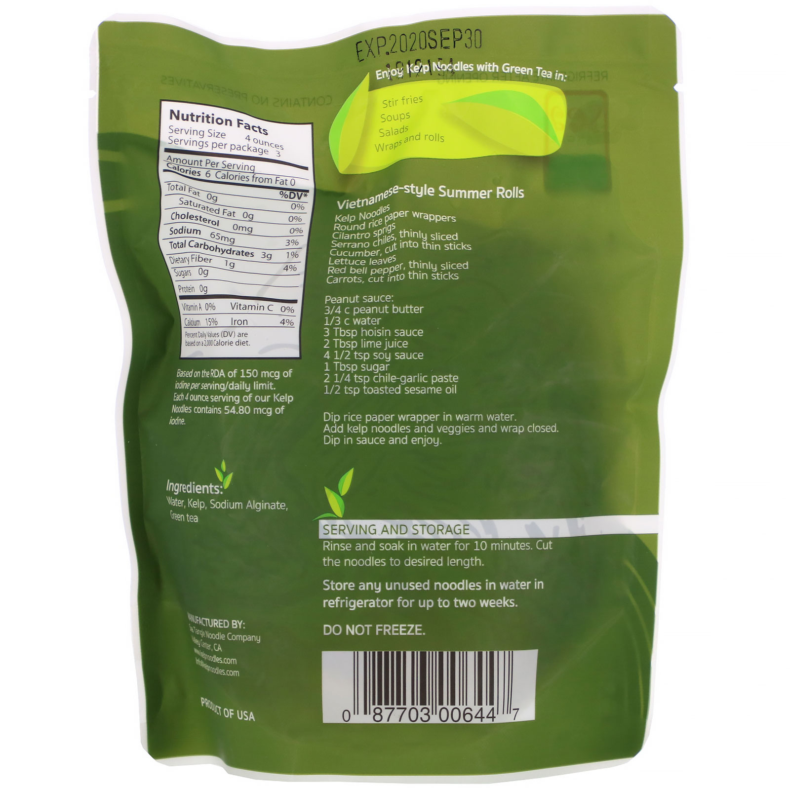 Sea Tangle Noodle Company, Macarrão de Algas, com Chá Verde, 12 onças (340 g) - Imagem 2