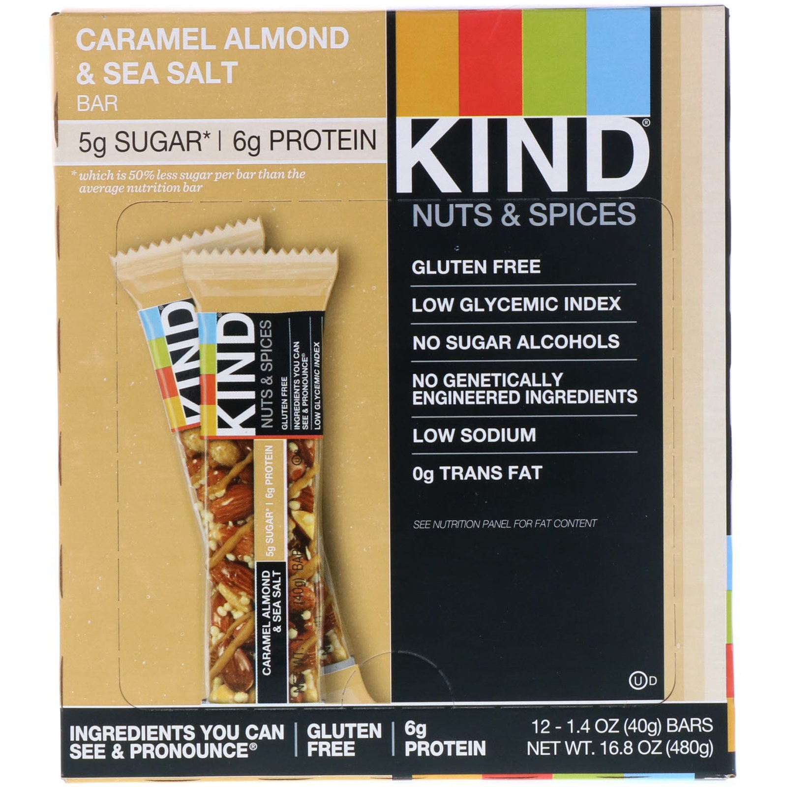 KIND Bars, Nozes e Especiarias, Caramelo, Amêndoa e Sal Marinho, 12 Barras, 1,4 oz (40 g) Cada - Imagem 2