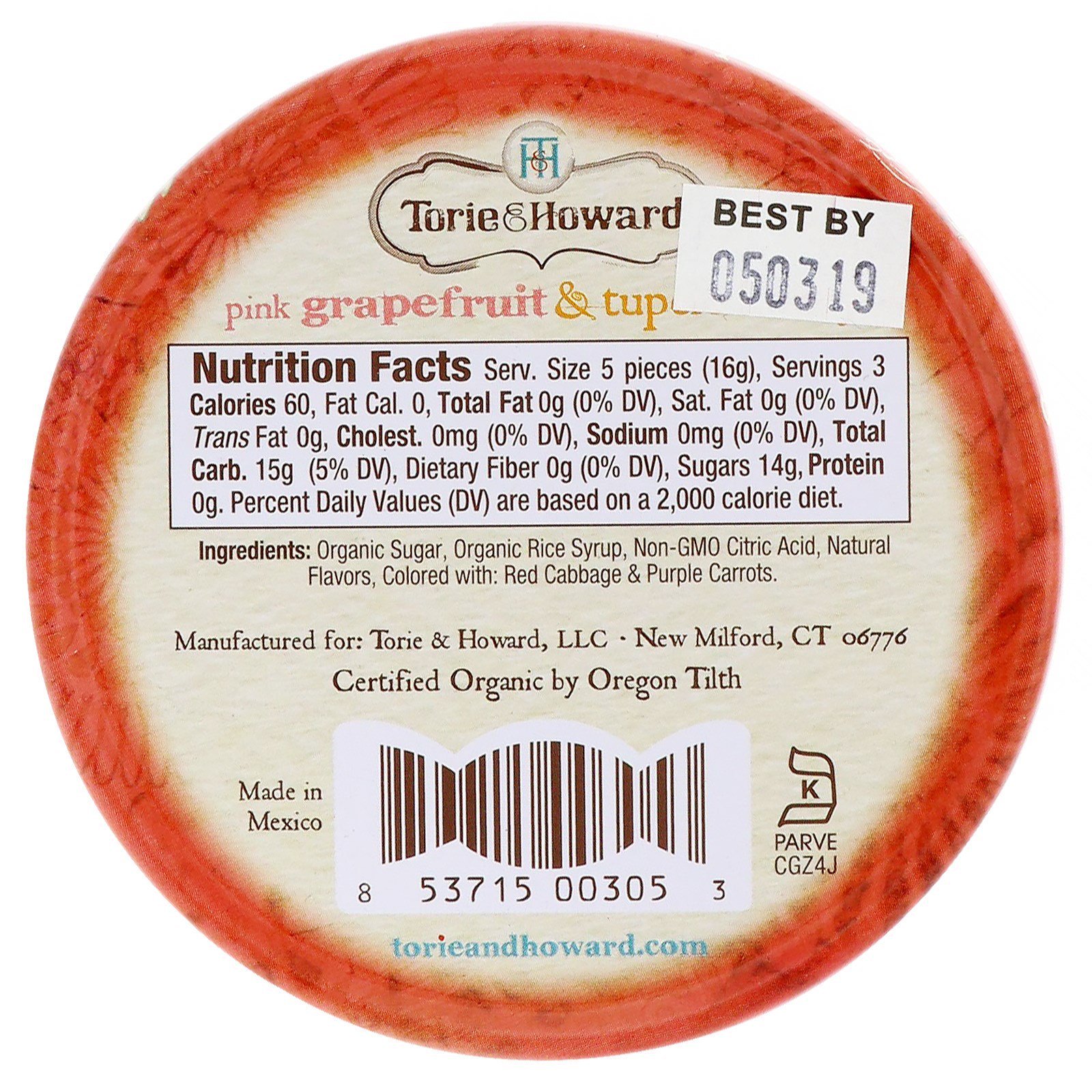 Torie & Howard, Balas Orgânicas, Toranja Rosa e Mel Tupelo, 2 oz (57 g) - Imagem 2