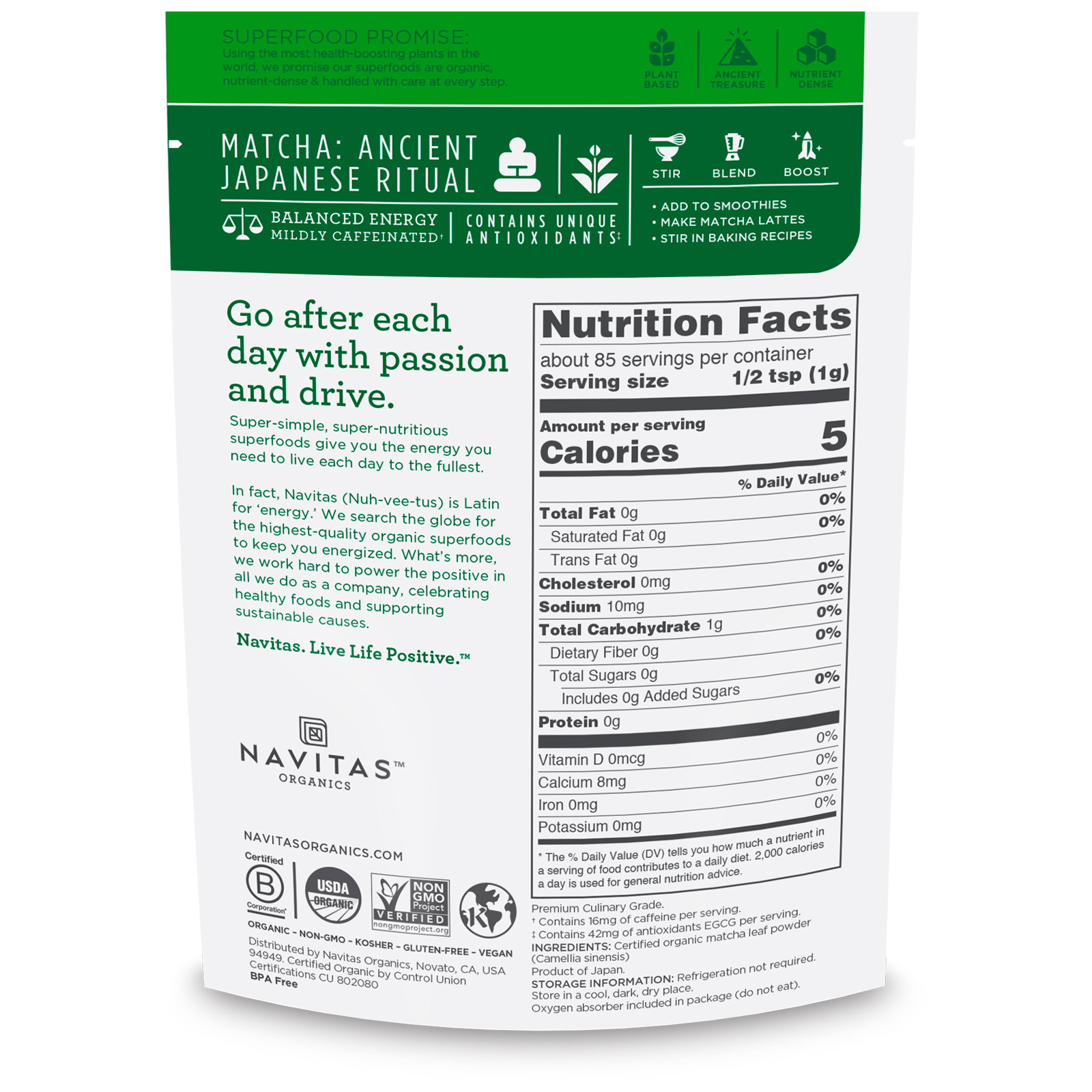 Navitas Organics, Matcha Orgânico em Pó, 3 oz (85 g) - Imagem 2